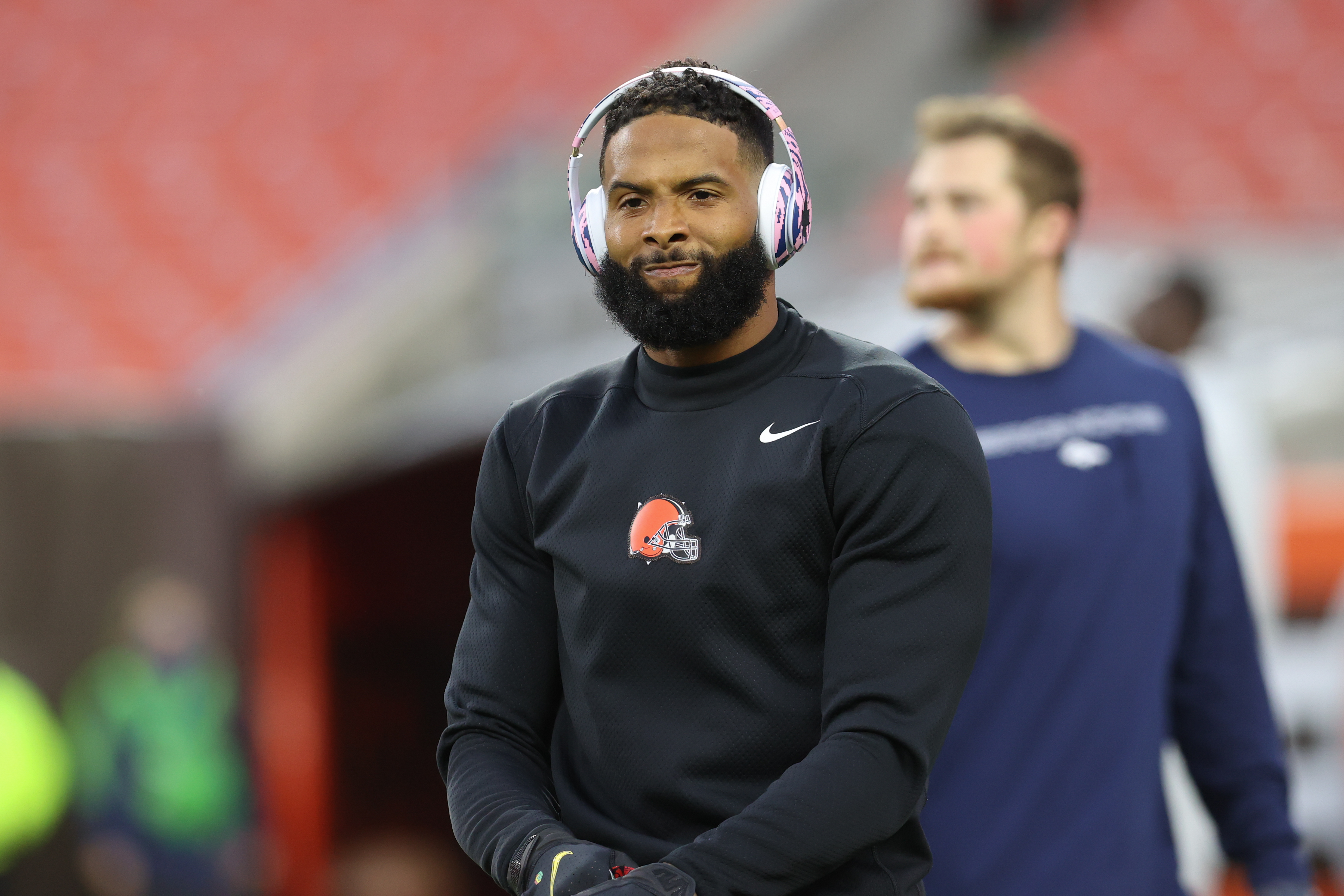 CLEVELAND, OH - OCTOBER 21: Cleveland Browns wide receiver Odell Beckham (13) on the field prior to the National Football League game between the Denver Broncos and Cleveland Browns on October 21, 2021, at FirstEnergy Stadium in Cleveland, OH. (Photo by Frank Jansky/Icon Sportswire via Getty Images)