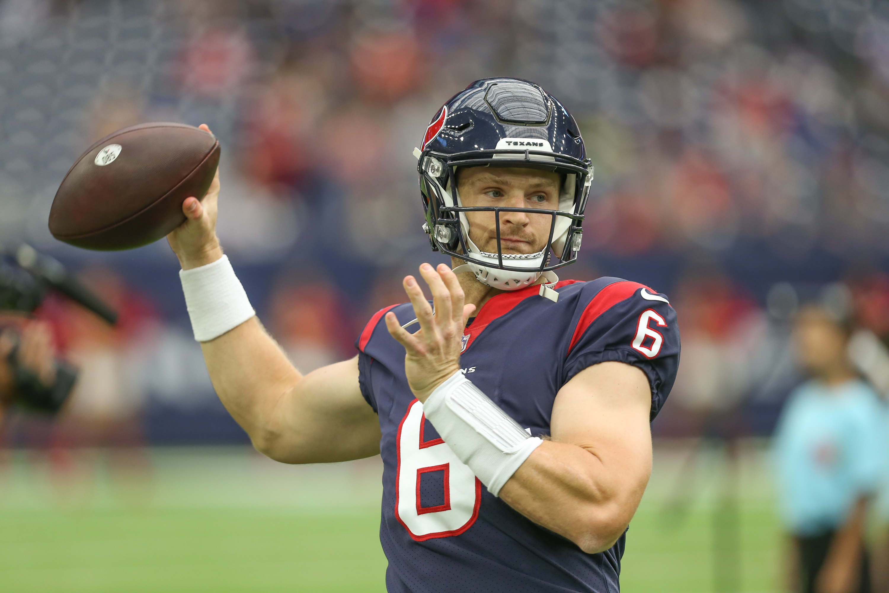 Houston Texans quarterback Jeff Driskel throws a pass during an