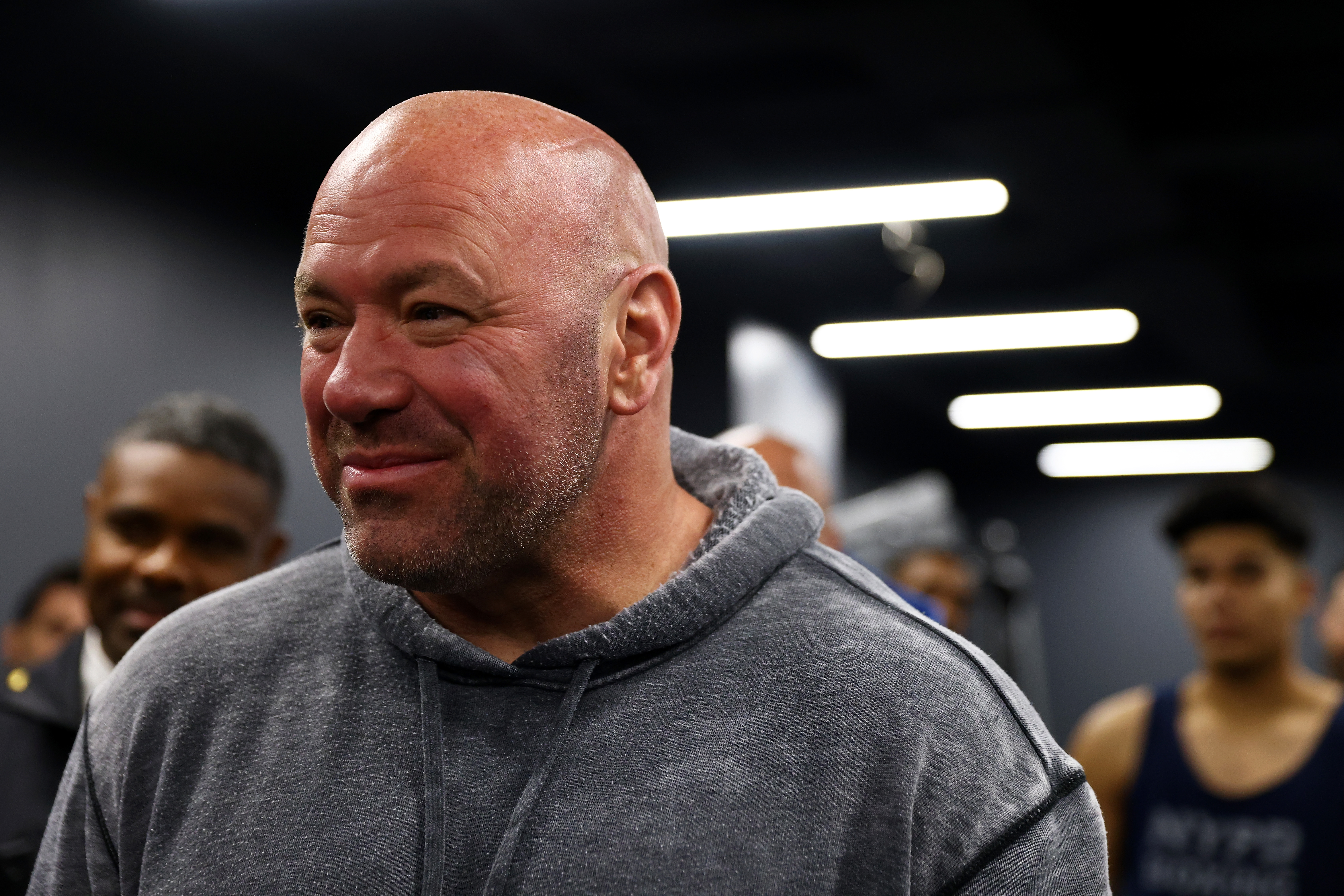 BROOKLYN, NEW YORK - NOVEMBER 03:  UFC president Dana White visits NYC Cops and Kids Boxing Gym on November 03, 2021 in Brooklyn, New York. (Photo by Mike Stobe/Zuffa LLC)