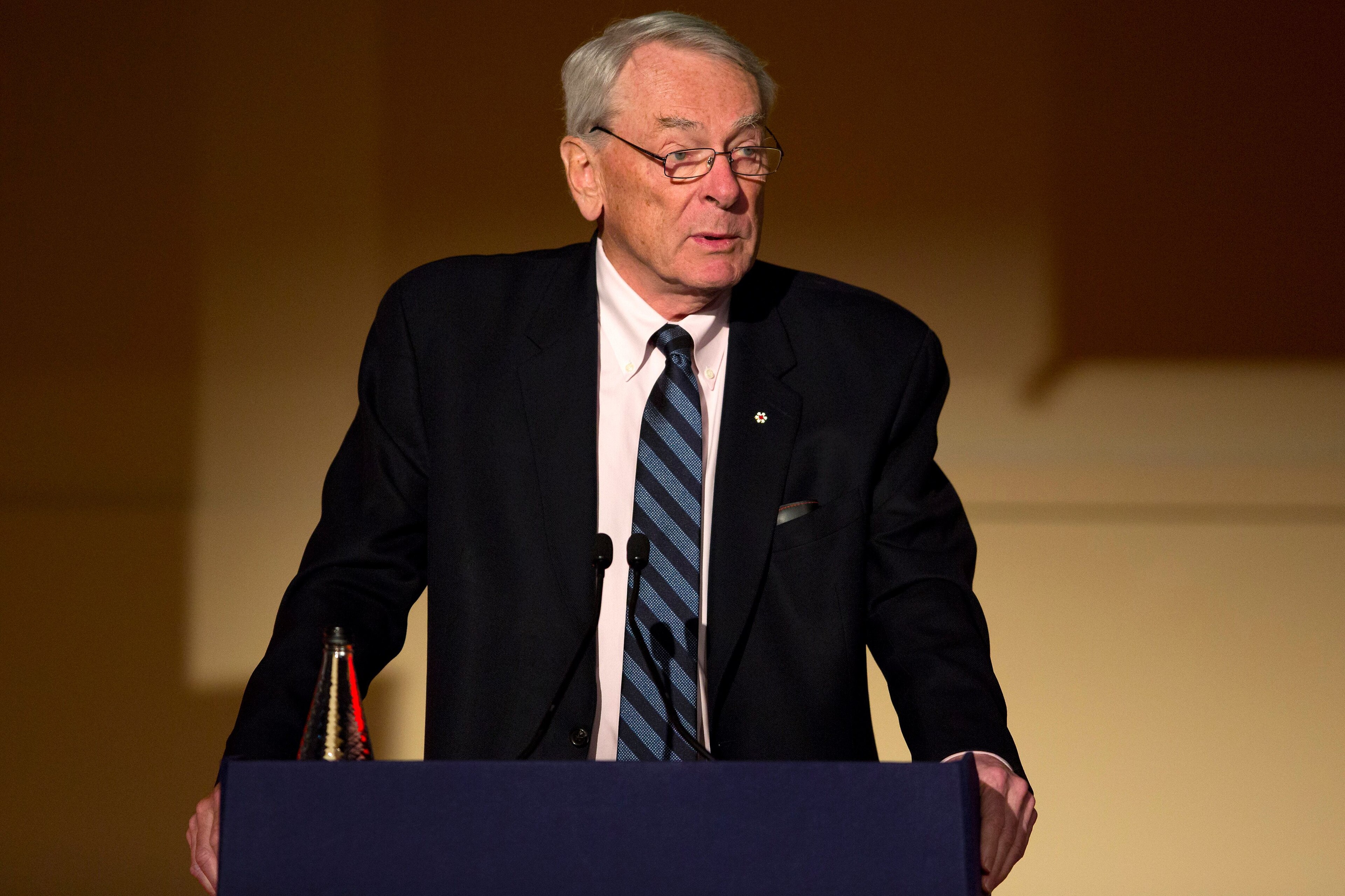 Former President of the World Anti-Doping Agency (WADA), Dick Pound speaks at a Tackling Doping in Sport 2016 conference in London on March 9, 2016.
Russia is "changing deckchairs on the Titanic" rather than working to overturn an international ban on its athletes, ex-World Anti-Doping Agency (WADA) president Dick Pound told AFP on Wednesday. Russian athletes were banned from competing internationally last year after an independent commission chaired by Pound found evidence of state-sponsored doping in the country.
/ AFP / JUSTIN TALLIS (Photo credit should read JUSTIN TALLIS/AFP via Getty Images) Former President of the World Anti-Doping Agency (WADA), Dick Pound speaks at a Tackling Doping in Sport 2016 conference in London on March 9, 2016.
Russia is "changing deckchairs on the Titanic" rather than working to overturn an international ban on its athletes, ex-World Anti-Doping Agency (WADA) president Dick Pound told AFP on Wednesday. Russian athletes were banned from competing internationally last year after an independent commission chaired by Pound found evidence of state-sponsored doping in the country.
/ AFP / JUSTIN TALLIS (Photo credit should read JUSTIN TALLIS/AFP via Getty Images)