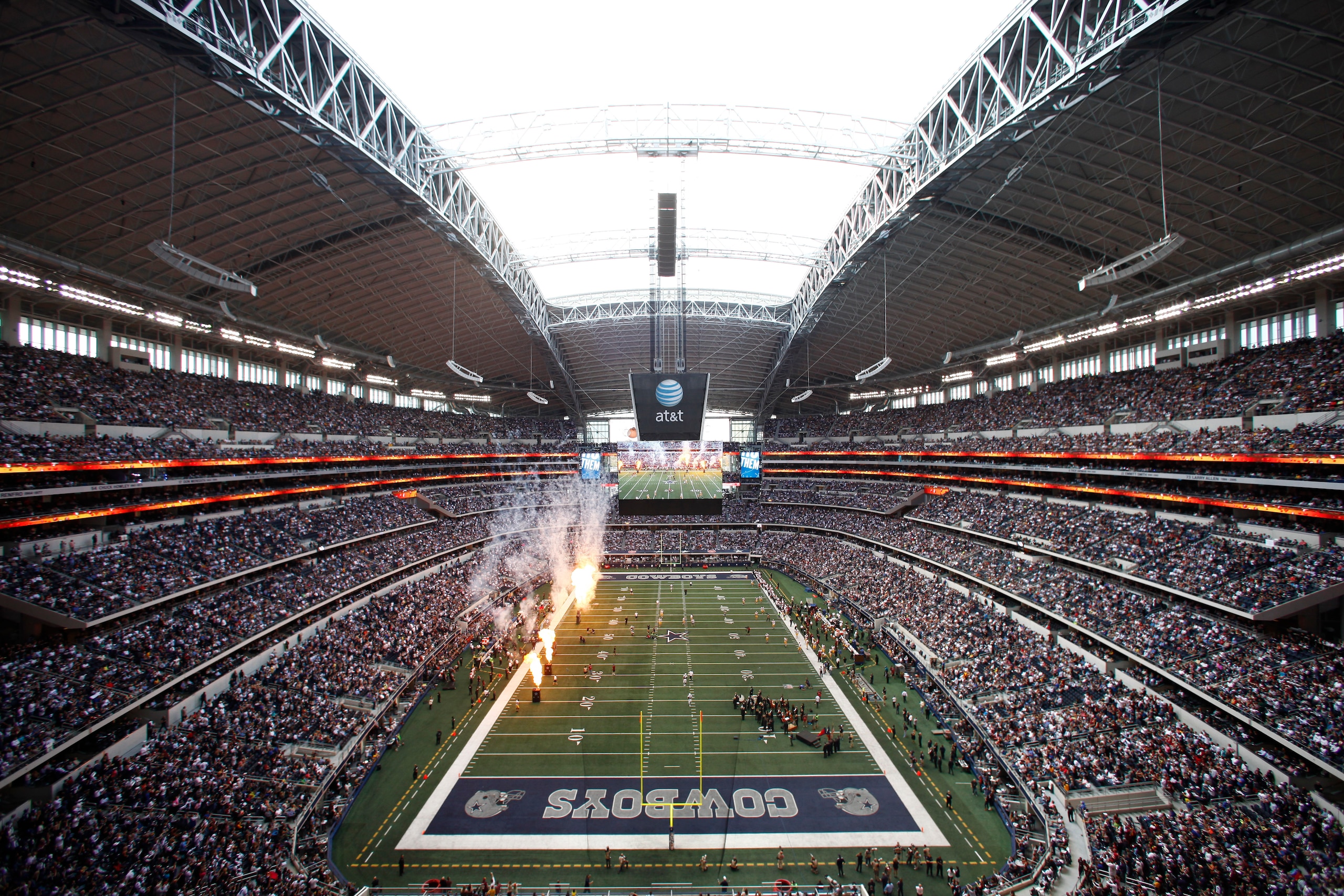 Dallas Cowboys Stadium before the start of the Dallas Cowboys NFL football game against the Washington Redskins Thursday, Nov. 22, 2012 in Arlington, Texas. (AP Photo/Tim Sharp)