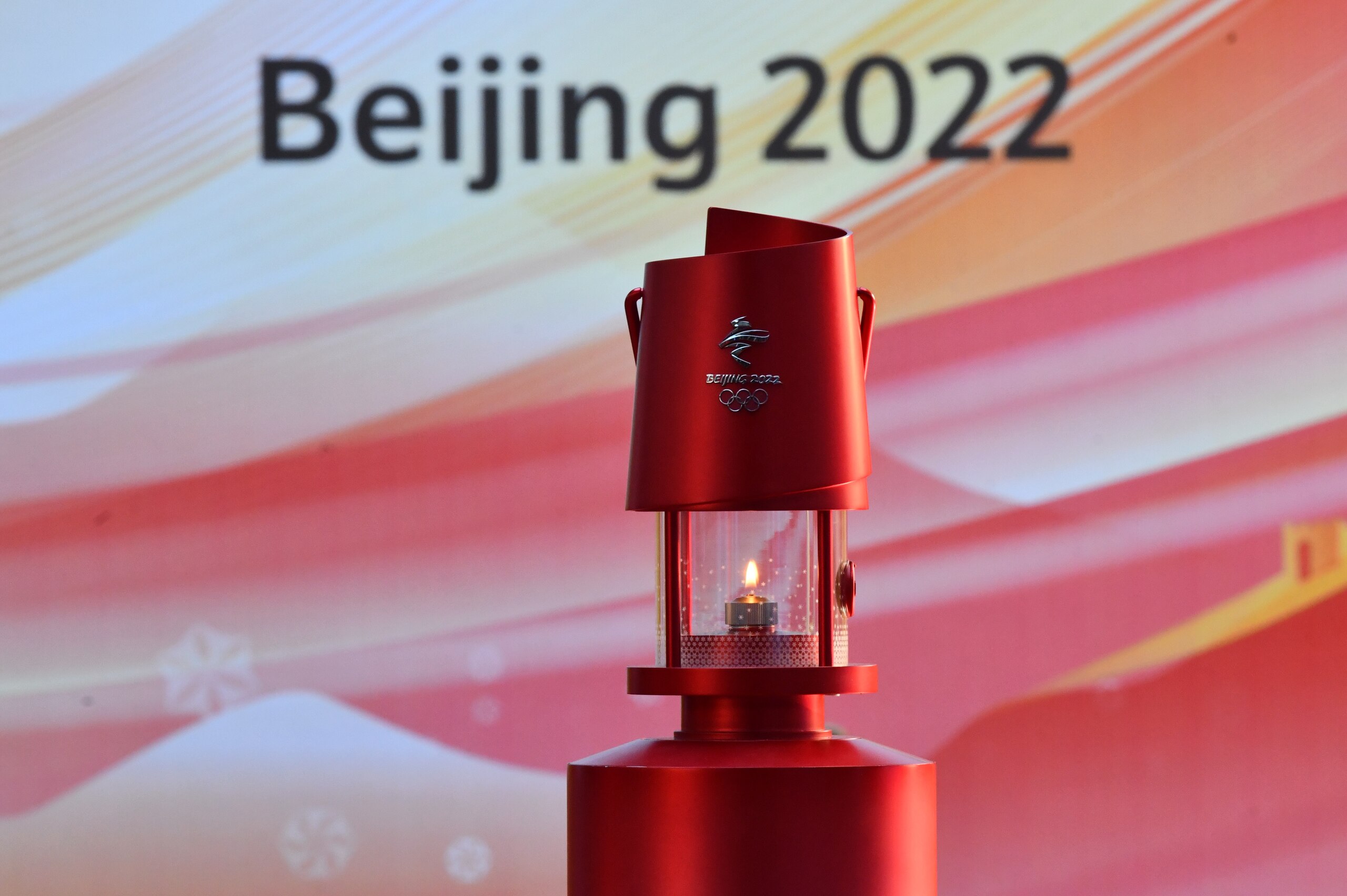The Olympic flame for the 2022 Beijing Winter Olympics is on display on the Flame Exhibition Tour at Shougang Park in Beijing, capital of China, on Dec. 13, 2021. TO GO WITH XINHUA HEADLINES OF JAN. 2, 2022 (Photo by Zhang Chenlin/Xinhua via Getty Images)