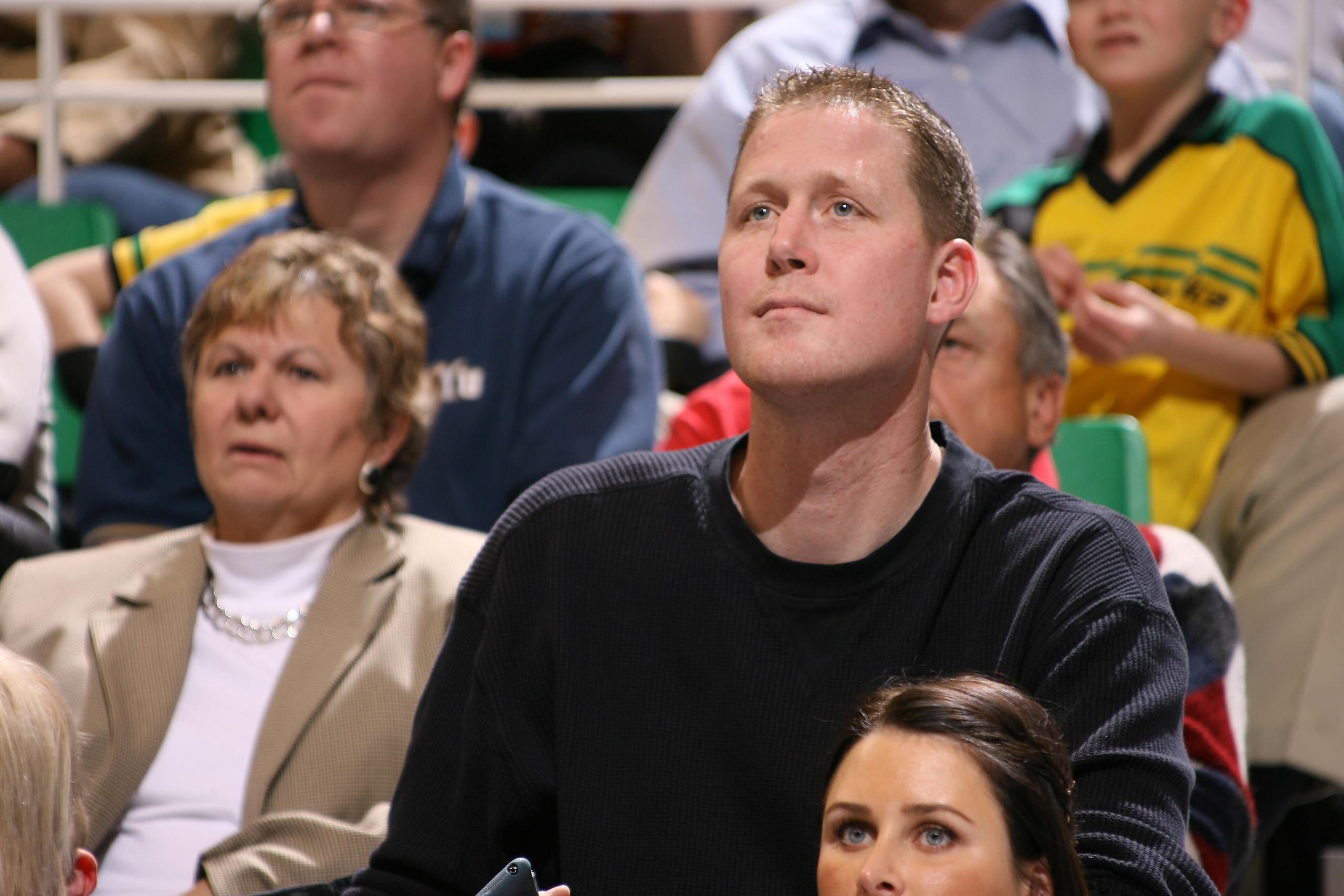 SALT LAKE CITY, UT - FEBRUARY 1: Shawn Bradley watches the game between the Utah Jazz and the Dallas Mavericks at EnergySolutions Arena on February 1, 2010 in Salt Lake City, Utah. NOTE TO USER: User expressly acknowledges and agrees that, by downloading and or using this Photograph, User is consenting to the terms and conditions of the Getty Images License Agreement. Mandatory Copyright Notice: Copyright 2010 NBAE (Photo by Melissa Majchrzak/NBAE via Getty Images)