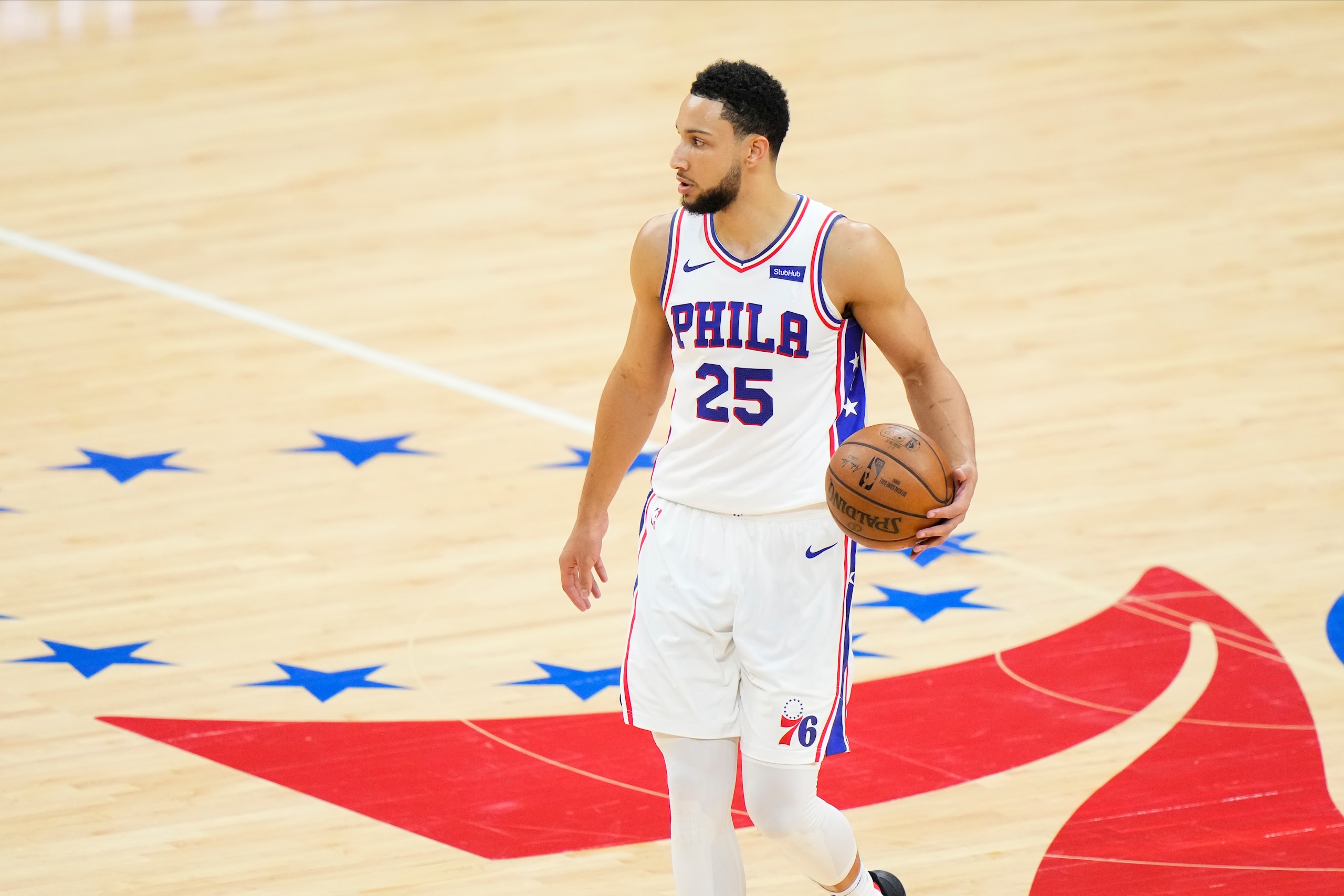 Philadelphia 76ers' Ben Simmons plays during Game 7 in a second-round NBA basketball playoff series against the Atlanta Hawks, Sunday, June 20, 2021, in Philadelphia. (AP Photo/Matt Slocum) Philadelphia 76ers' Ben Simmons plays during Game 7 in a second-round NBA basketball playoff series against the Atlanta Hawks, Sunday, June 20, 2021, in Philadelphia. (AP Photo/Matt Slocum)