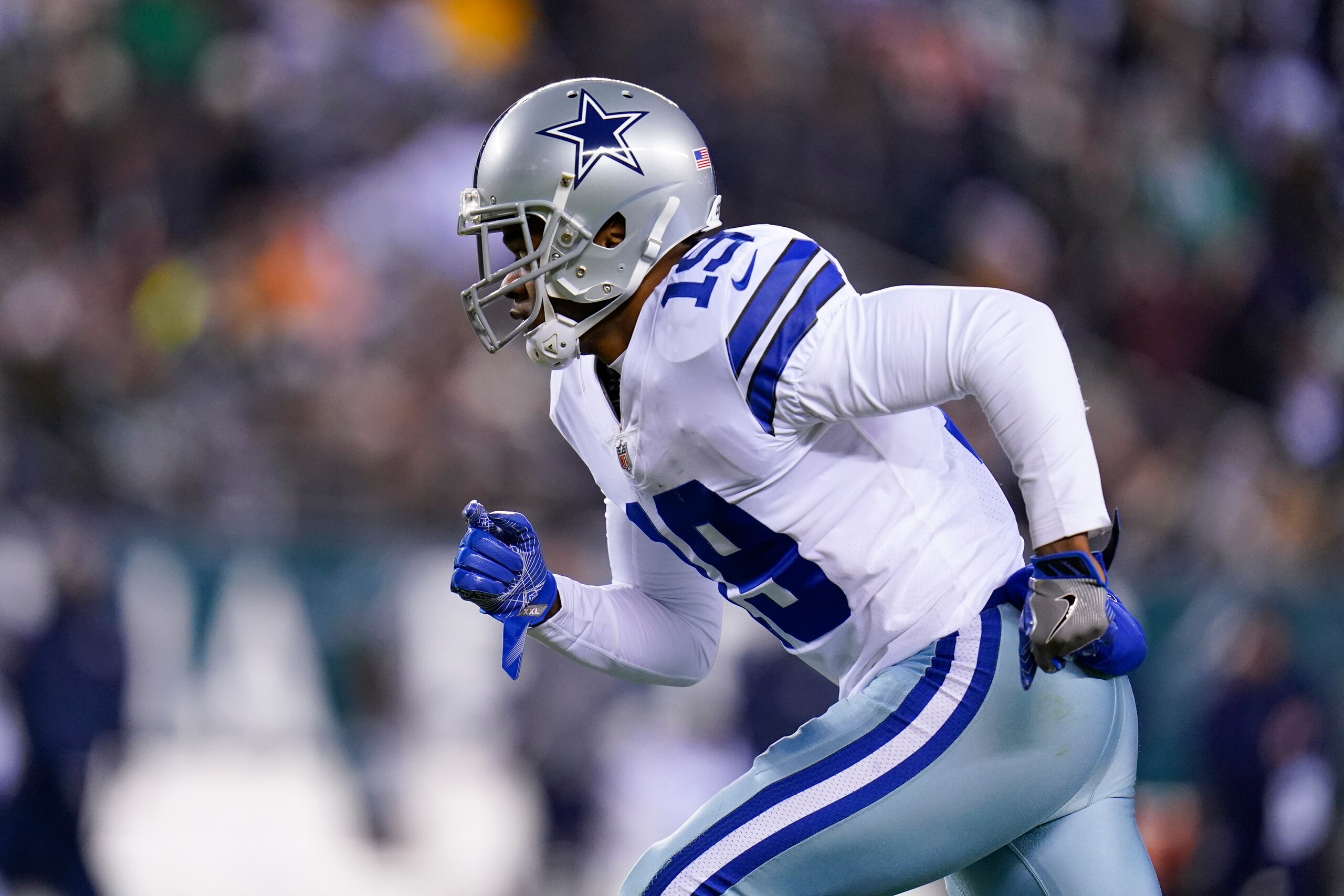 Dallas Cowboys wide receiver Amari Cooper runs a route during the first half of an NFL football game between the Philadelphia Eagles and the Dallas Cowboys, Monday, Jan. 10, 2022, in Philadelphia. The Cowboys won 51-26. (AP Photo/Julio Cortez)