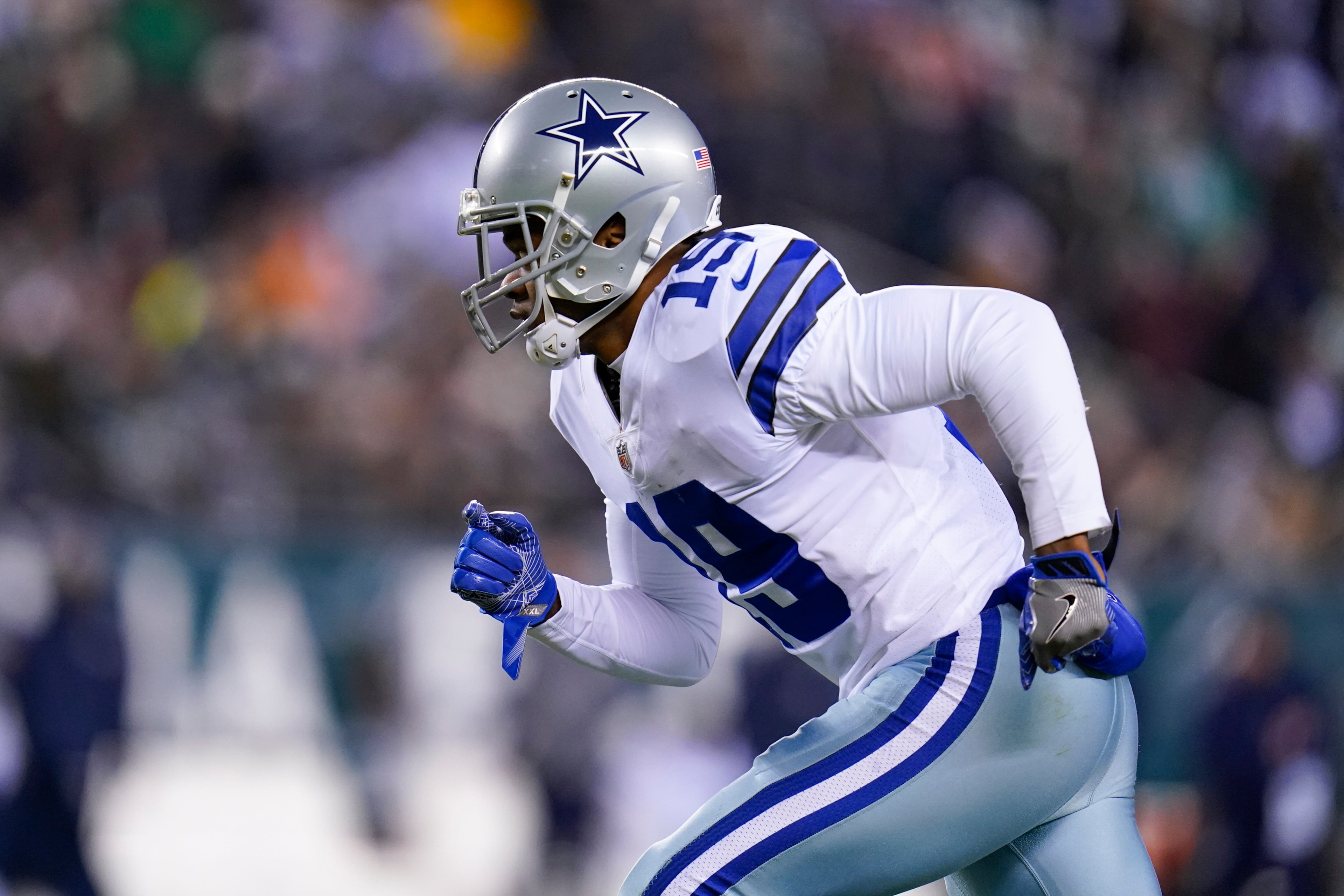 Dallas Cowboys wide receiver Amari Cooper runs a route during the first half of an NFL football game between the Philadelphia Eagles and the Dallas Cowboys, Monday, Jan. 10, 2022, in Philadelphia. The Cowboys won 51-26. (AP Photo/Julio Cortez)