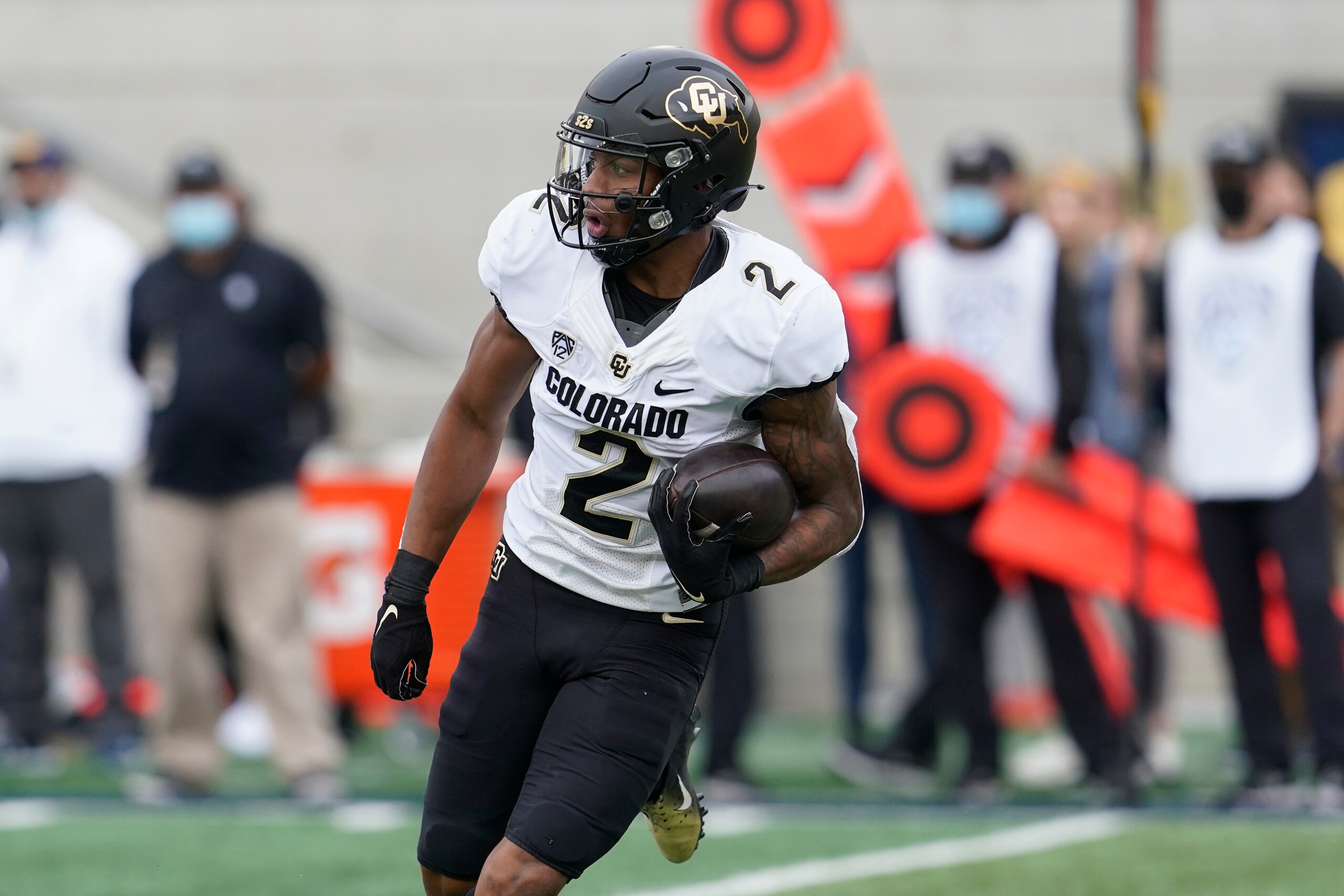 Colorado's Brenden Rice against California against California during an NCAA college football game in Berkeley, Calif., Saturday, Oct. 23, 2021. (AP Photo/Jeff Chiu)