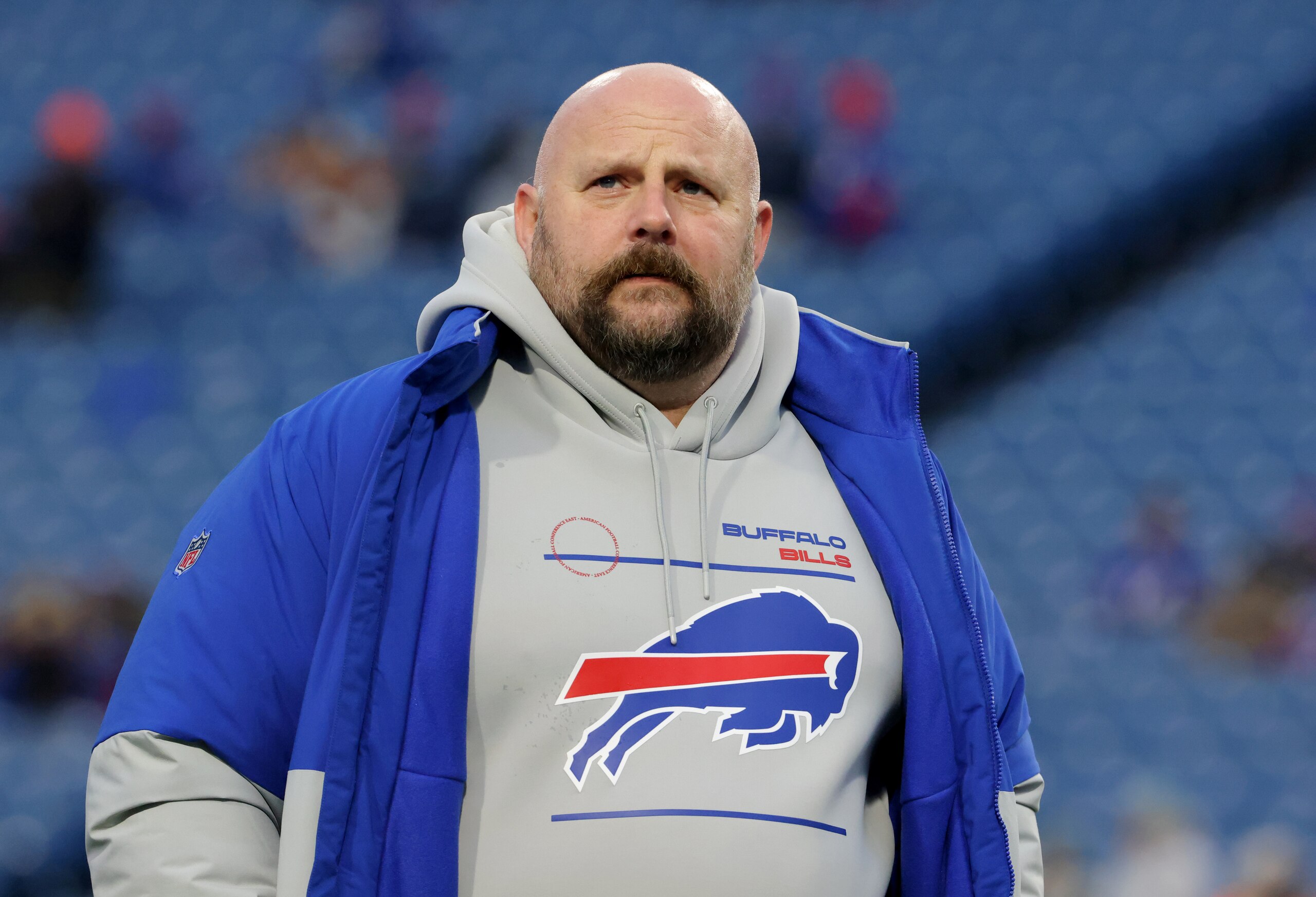 ORCHARD PARK, NY - JANUARY 09: Buffalo Bills offensive coordinator Brian Daboll on the field before a game against the New York Jets at Highmark Stadium on January 9, 2022 in Orchard Park, New York. (Photo by Timothy T Ludwig/Getty Images)
