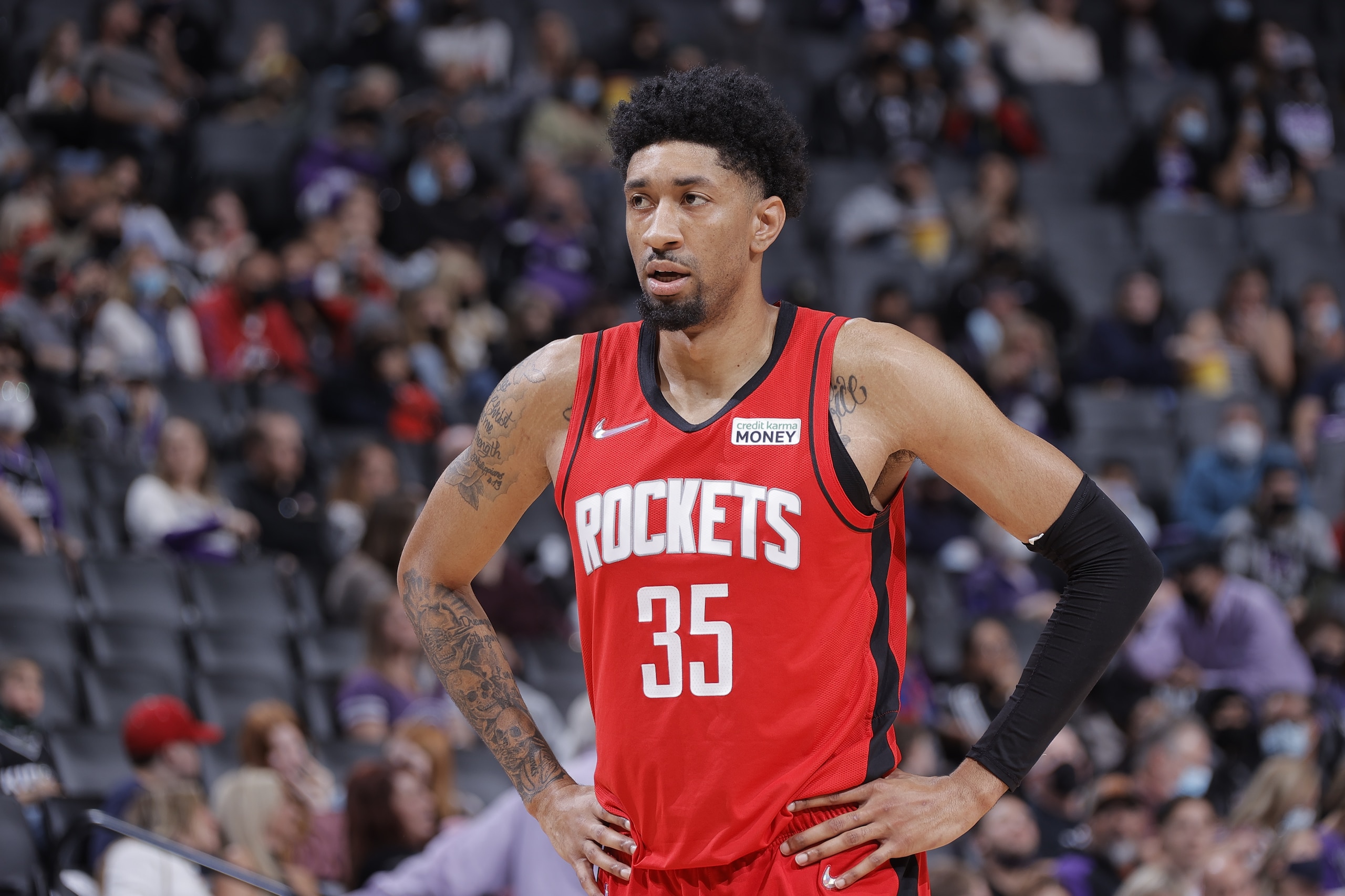 SACRAMENTO, CA - JANUARY 16: Christian Wood #35 of the Houston Rockets looks on during the game against the Sacramento Kings on January 16, 2022 at Golden 1 Center in Sacramento, California. NOTE TO USER: User expressly acknowledges and agrees that, by downloading and or using this Photograph, user is consenting to the terms and conditions of the Getty Images License Agreement. Mandatory Copyright Notice: Copyright 2022 NBAE (Photo by Rocky Widner/NBAE via Getty Images) SACRAMENTO, CA - JANUARY 16: Christian Wood #35 of the Houston Rockets looks on during the game against the Sacramento Kings on January 16, 2022 at Golden 1 Center in Sacramento, California. NOTE TO USER: User expressly acknowledges and agrees that, by downloading and or using this Photograph, user is consenting to the terms and conditions of the Getty Images License Agreement. Mandatory Copyright Notice: Copyright 2022 NBAE (Photo by Rocky Widner/NBAE via Getty Images)