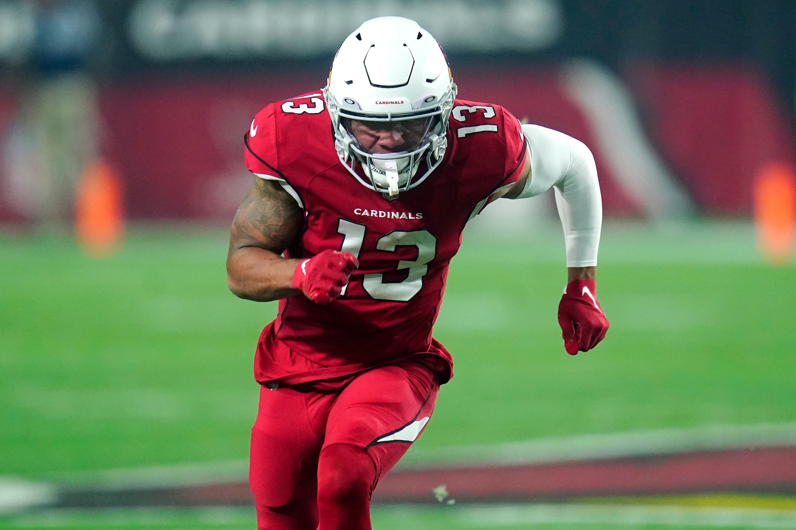 Arizona Cardinals wide receiver Christian Kirk (13) against the Indianapolis Colts during the first half of an NFL football game, Saturday, Dec. 25, 2021, in Glendale, Ariz. (AP Photo/Ross D. Franklin)