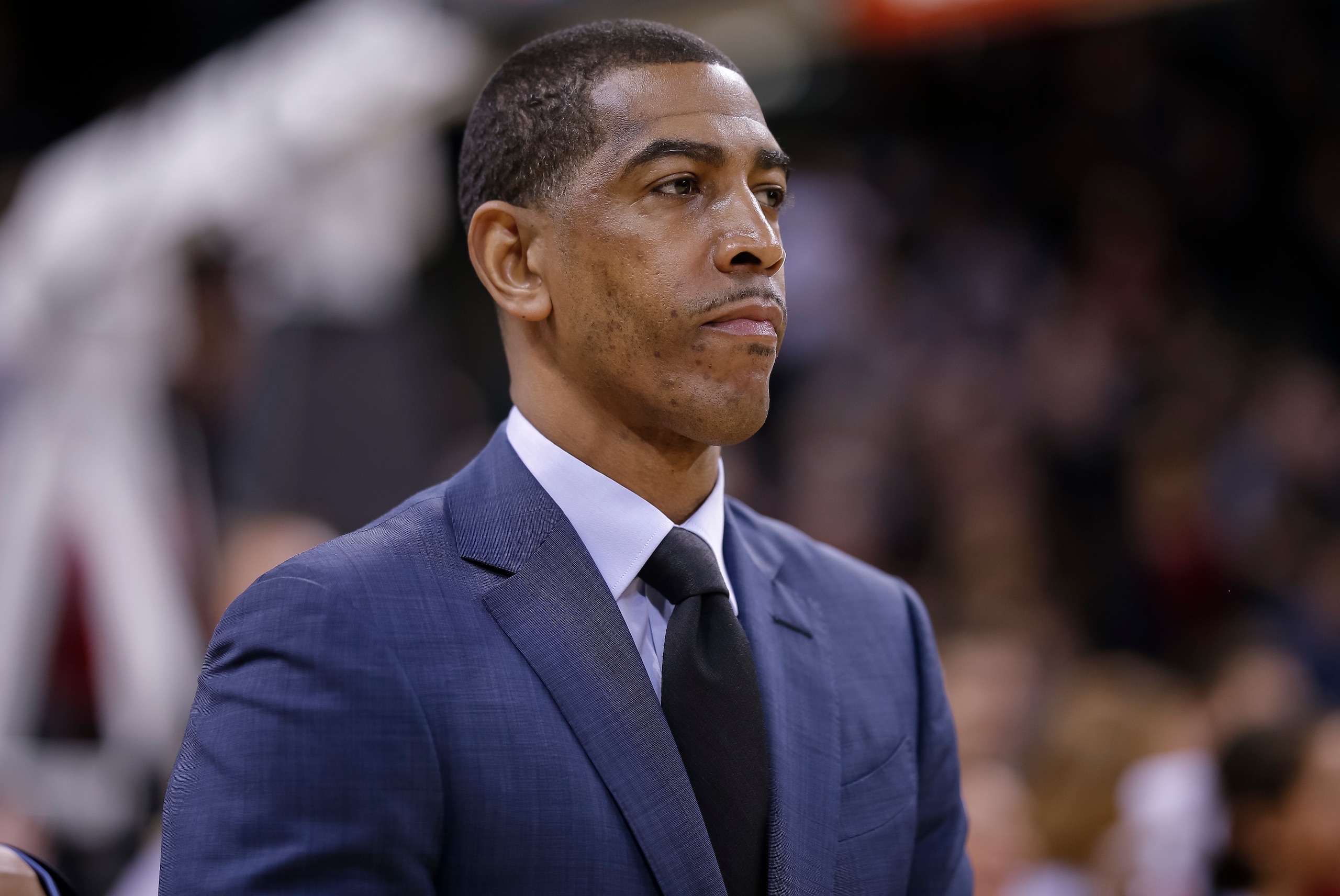 HIGHLAND HEIGHTS, KY - FEBRUARY 22: Head coach Kevin Ollie of the Connecticut Huskies is seen during the game against the Cincinnati Bearcats at BB&T Arena on February 22, 2018 in Highland Heights, Ohio. (Photo by Michael Hickey/Getty Images) 
