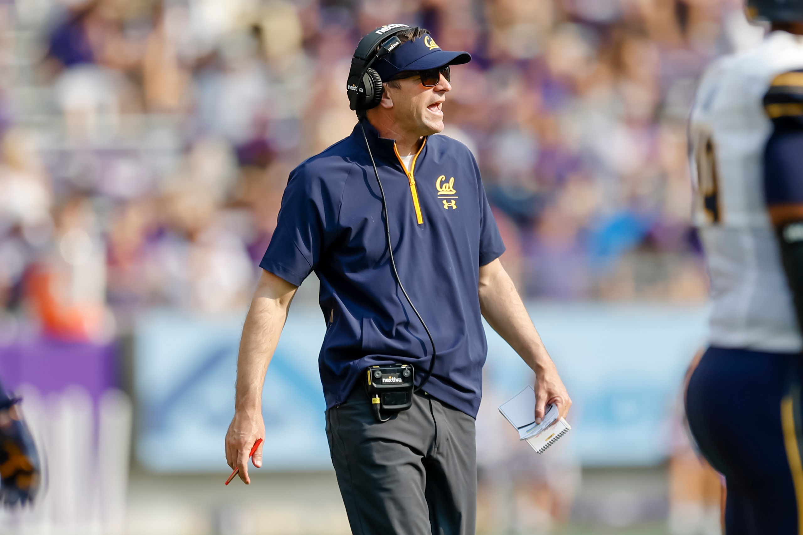 FORT WORTH, TX - SEPTEMBER 11: California Golden Bears head coach Justin Wilcox walks along the sidelines during the game between the TCU Horned Frogs and the California Golden Bears on September 11, 2021 at Amon G. Carter Stadium in Fort Worth, Texas. (Photo by Matthew Pearce/Icon Sportswire via Getty Images) FORT WORTH, TX - SEPTEMBER 11: California Golden Bears head coach Justin Wilcox walks along the sidelines during the game between the TCU Horned Frogs and the California Golden Bears on September 11, 2021 at Amon G. Carter Stadium in Fort Worth, Texas. (Photo by Matthew Pearce/Icon Sportswire via Getty Images)