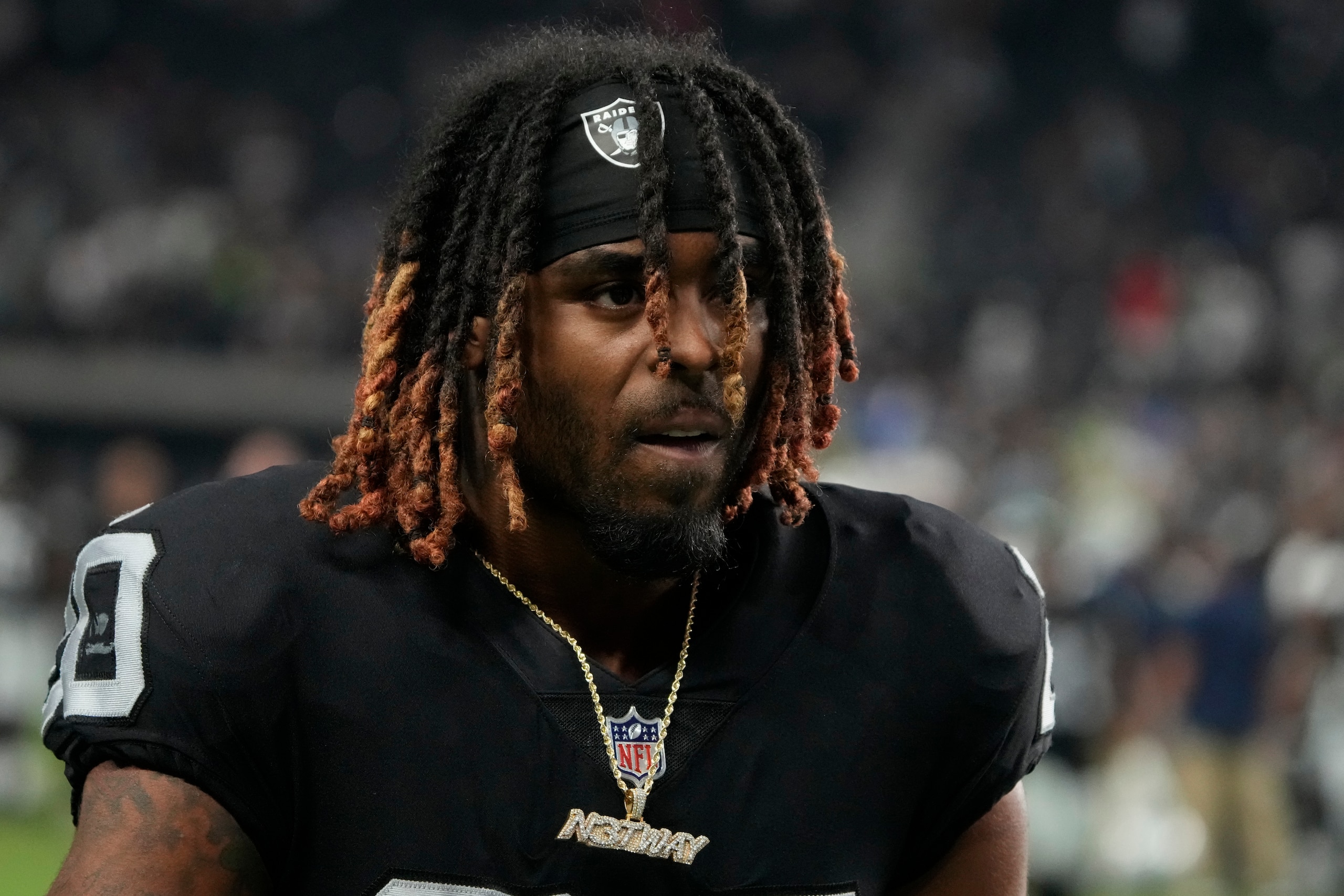 Las Vegas Raiders cornerback Damon Arnette (20) during the second half of an NFL preseason football game against the Seattle Seahawks, Saturday, Aug. 14, 2021, in Las Vegas. (AP Photo/Rick Scuteri)