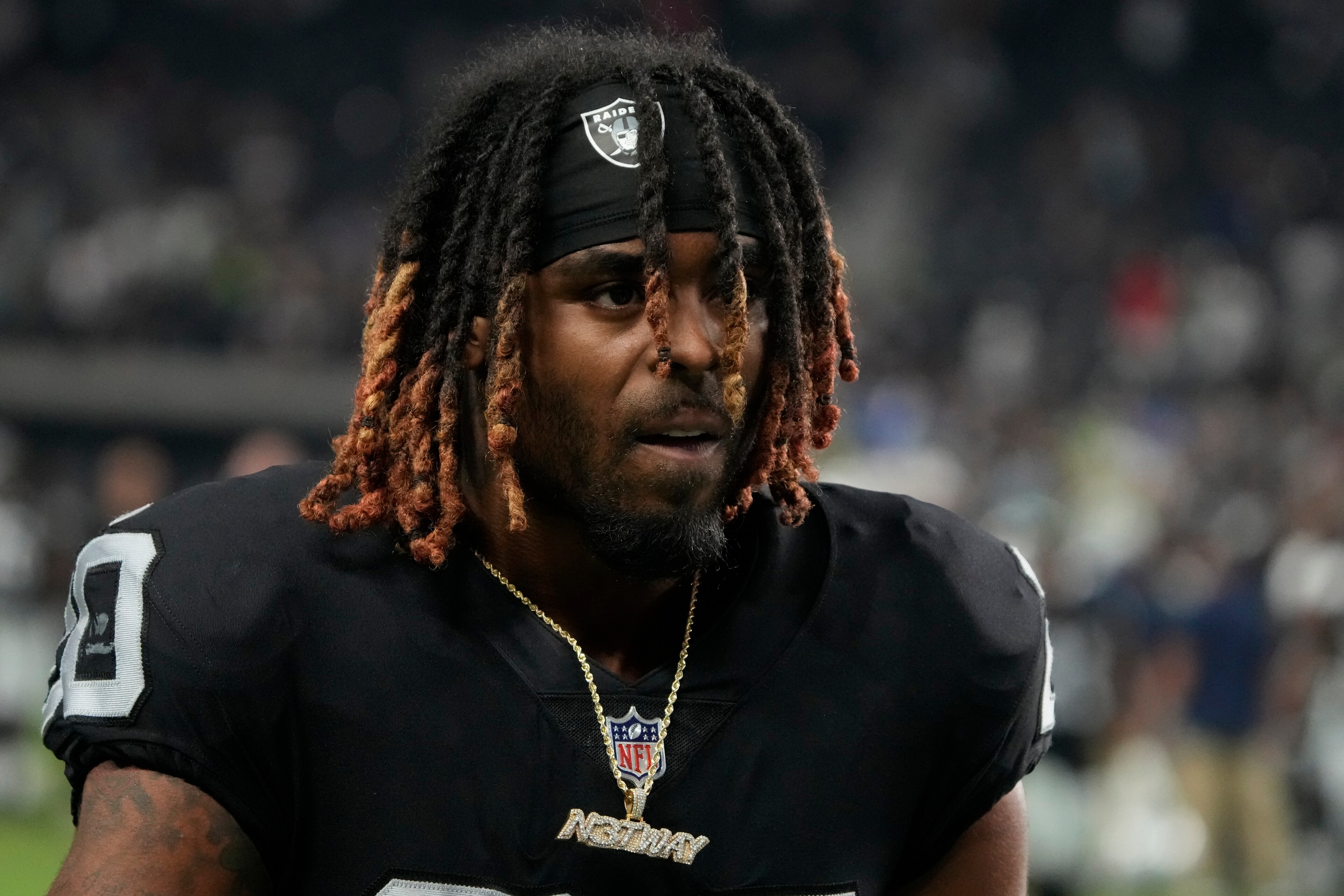 Las Vegas Raiders cornerback Damon Arnette (20) during the second half of an NFL preseason football game against the Seattle Seahawks, Saturday, Aug. 14, 2021, in Las Vegas. (AP Photo/Rick Scuteri)