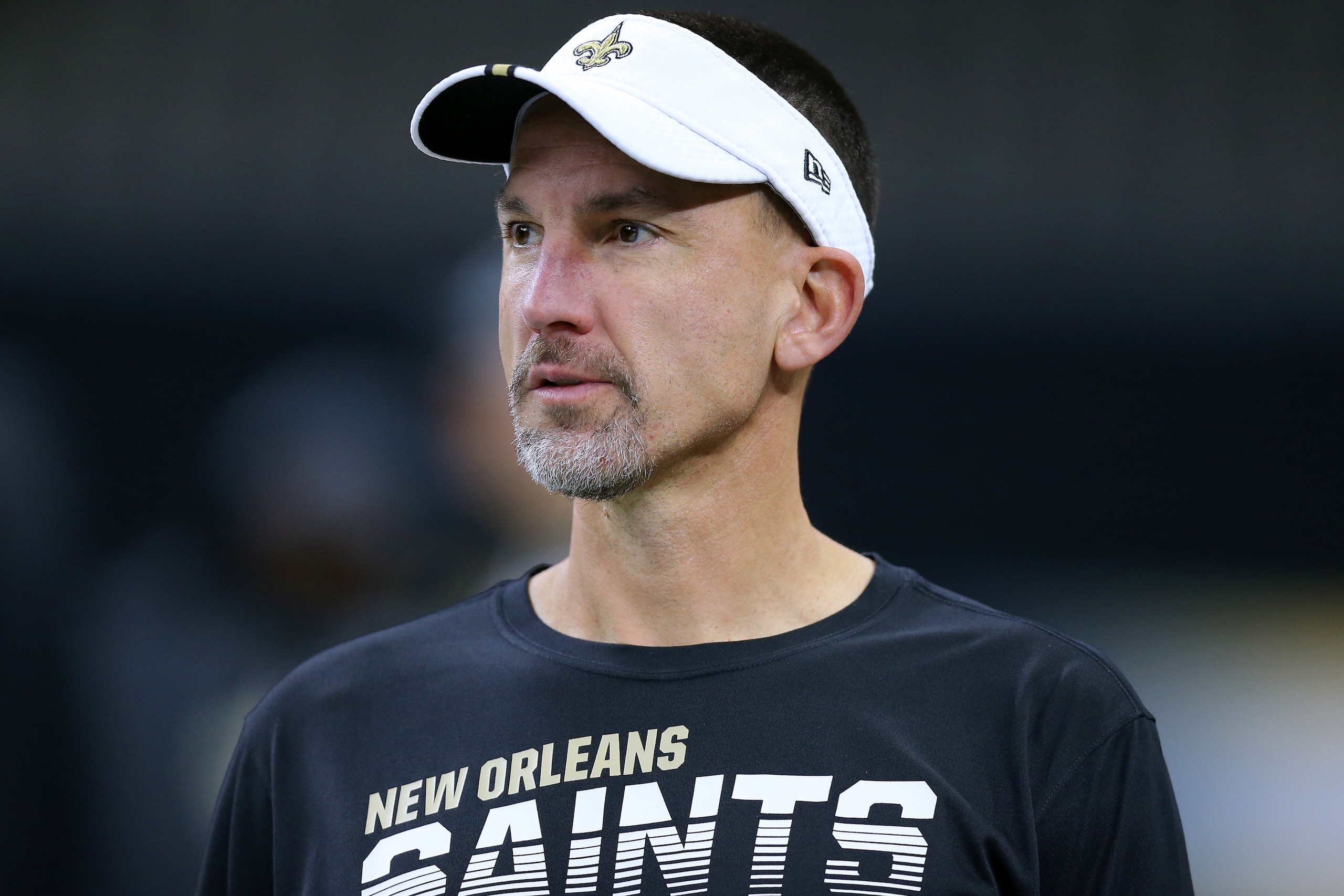 NEW ORLEANS, LOUISIANA - OCTOBER 06: Defensive coordinator Dennis Allen of the New Orleans Saints reacts during a game against the Tampa Bay Buccaneers at the Mercedes Benz Superdome on October 06, 2019 in New Orleans, Louisiana. (Photo by Jonathan Bachman/Getty Images)