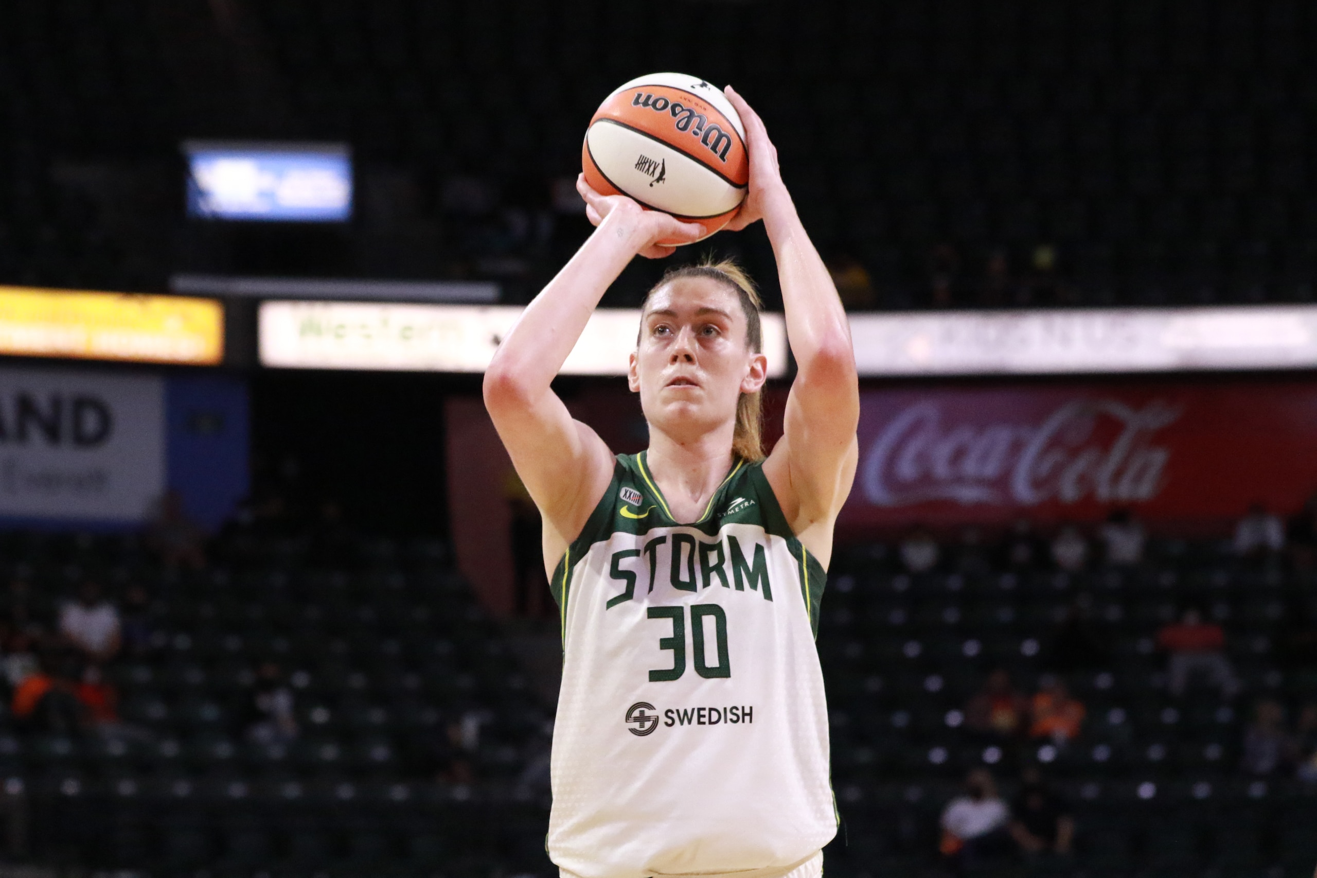 EVERETT, WA - SEPTEMBER 2: Breanna Stewart #30 of the Seattle Storm handles the ball during the game against the New York Liberty on September 2, 2021 at the Angel of the Winds Arena, in Everett, Washington. NOTE TO USER: User expressly acknowledges and agrees that, by downloading and or using this photograph, User is consenting to the terms and conditions of the Getty Images License Agreement. Mandatory Copyright Notice: Copyright 2019 NBAE (Photo by Joshua Huston/NBAE via Getty Images) EVERETT, WA - SEPTEMBER 2: Breanna Stewart #30 of the Seattle Storm handles the ball during the game against the New York Liberty on September 2, 2021 at the Angel of the Winds Arena, in Everett, Washington. NOTE TO USER: User expressly acknowledges and agrees that, by downloading and or using this photograph, User is consenting to the terms and conditions of the Getty Images License Agreement. Mandatory Copyright Notice: Copyright 2019 NBAE (Photo by Joshua Huston/NBAE via Getty Images)