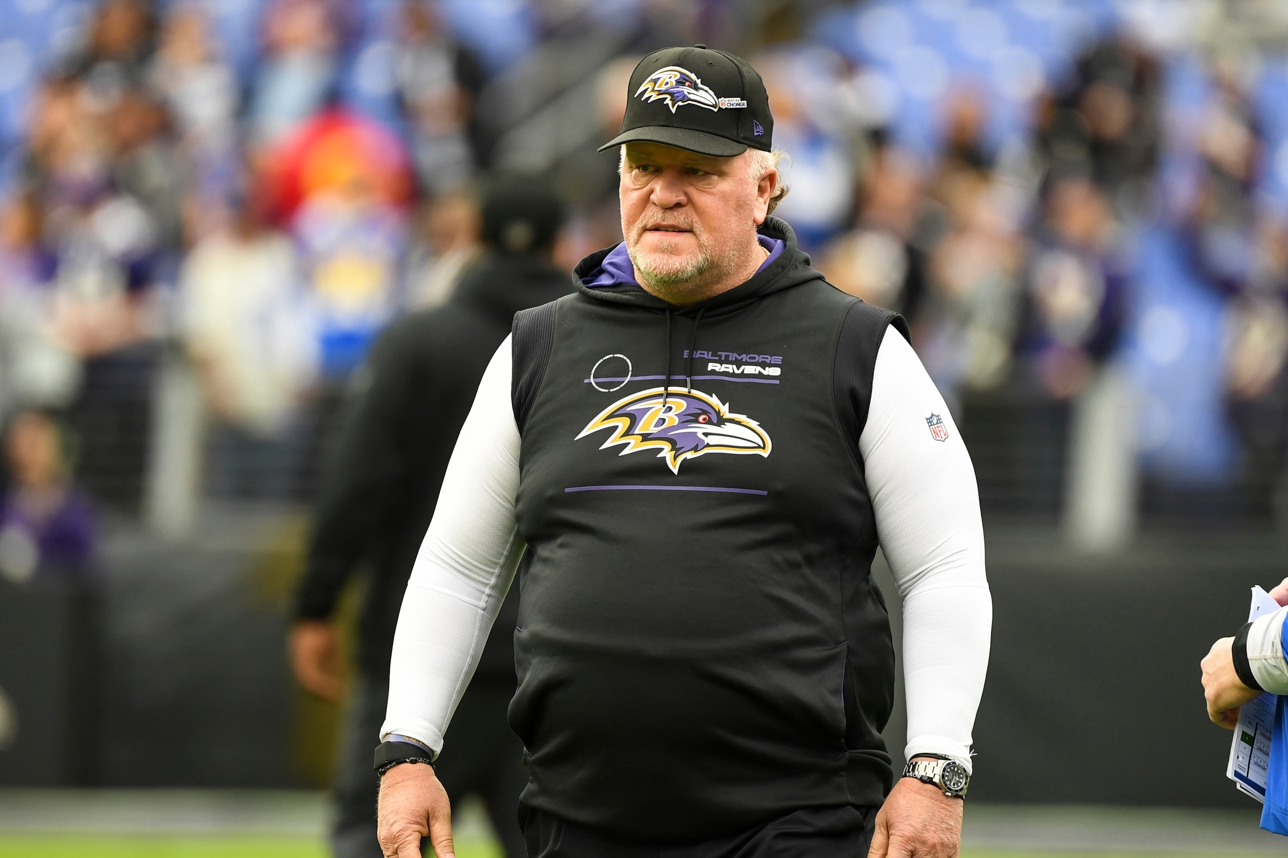 Baltimore Ravens defensive coordinator Don Martindale looks on during pre-game warm-ups before an NFL football game against the Los Angeles Rams, Sunday, Jan. 2, 2022, in Baltimore. (AP Photo/Terrance Williams) Baltimore Ravens defensive coordinator Don Martindale looks on during pre-game warm-ups before an NFL football game against the Los Angeles Rams, Sunday, Jan. 2, 2022, in Baltimore. (AP Photo/Terrance Williams)