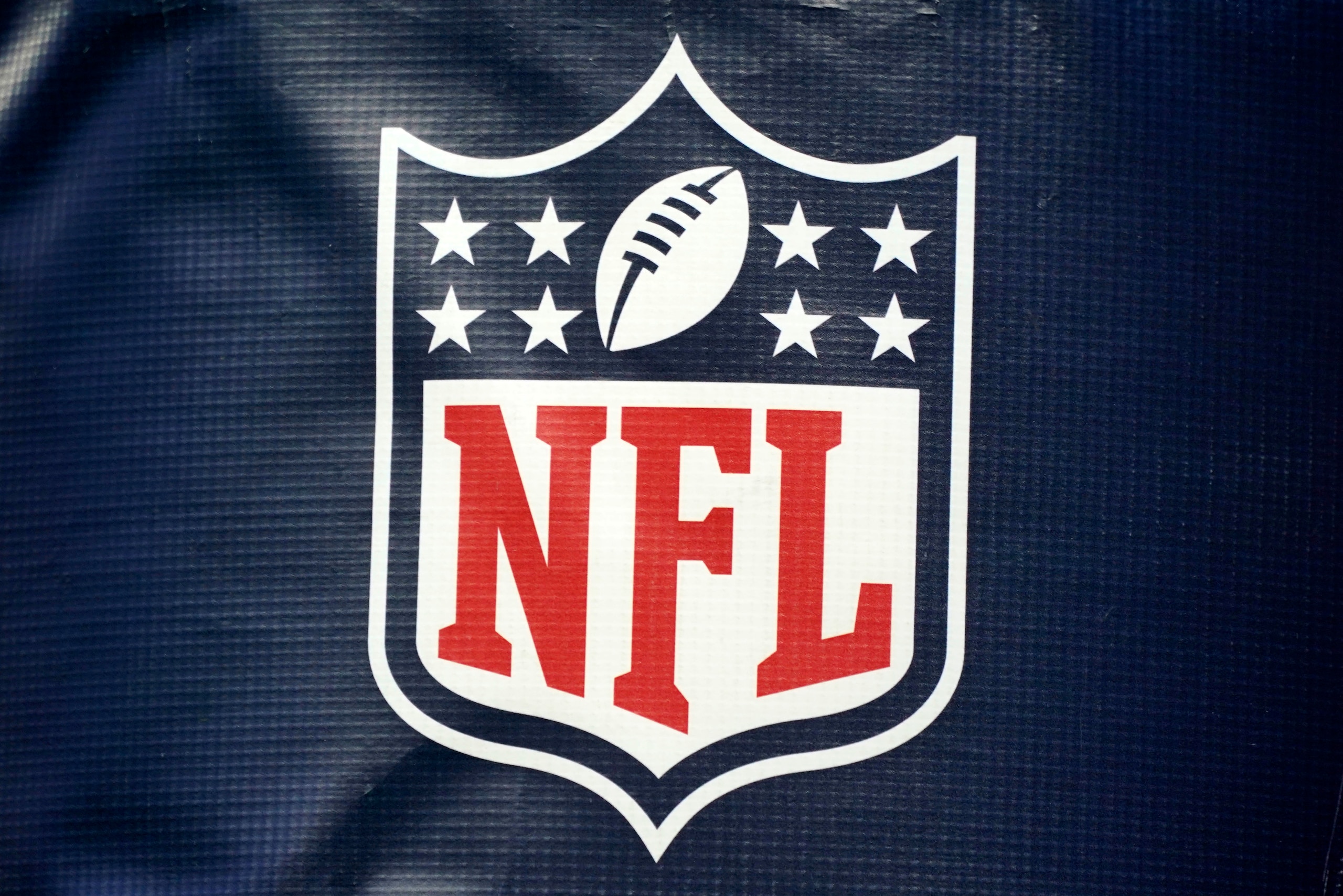 This is the NFL logo on the goalpost pad at Heinz Field before an NFL football game between the Pittsburgh Steelers and the Cleveland Browns in Pittsburgh, Monday, Jan. 3, 2022. (AP Photo/Gene J. Puskar)
