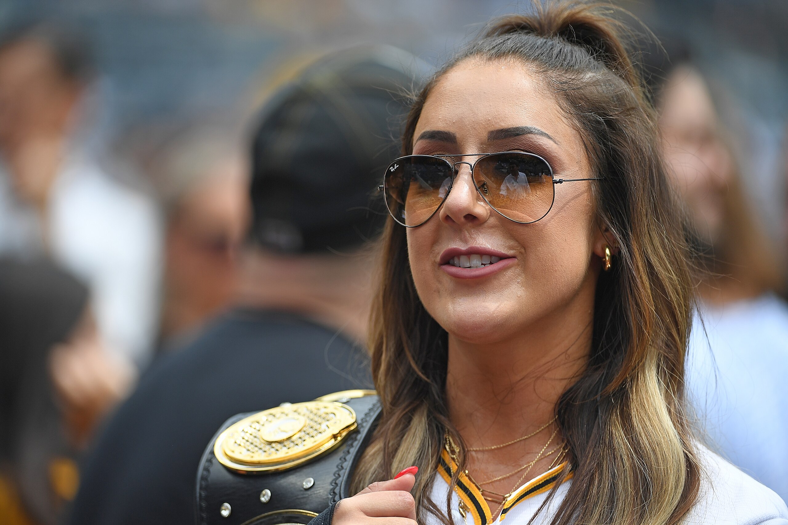 PITTSBURGH, PA - AUGUST 12: All Elite Wrestling Womens World Champion Britt Baker looks on before throwing out a first pitch before the game between the Pittsburgh Pirates and the St. Louis Cardinals at PNC Park on August 12, 2021 in Pittsburgh, Pennsylvania. (Photo by Justin Berl/Getty Images) PITTSBURGH, PA - AUGUST 12: All Elite Wrestling Womens World Champion Britt Baker looks on before throwing out a first pitch before the game between the Pittsburgh Pirates and the St. Louis Cardinals at PNC Park on August 12, 2021 in Pittsburgh, Pennsylvania. (Photo by Justin Berl/Getty Images)