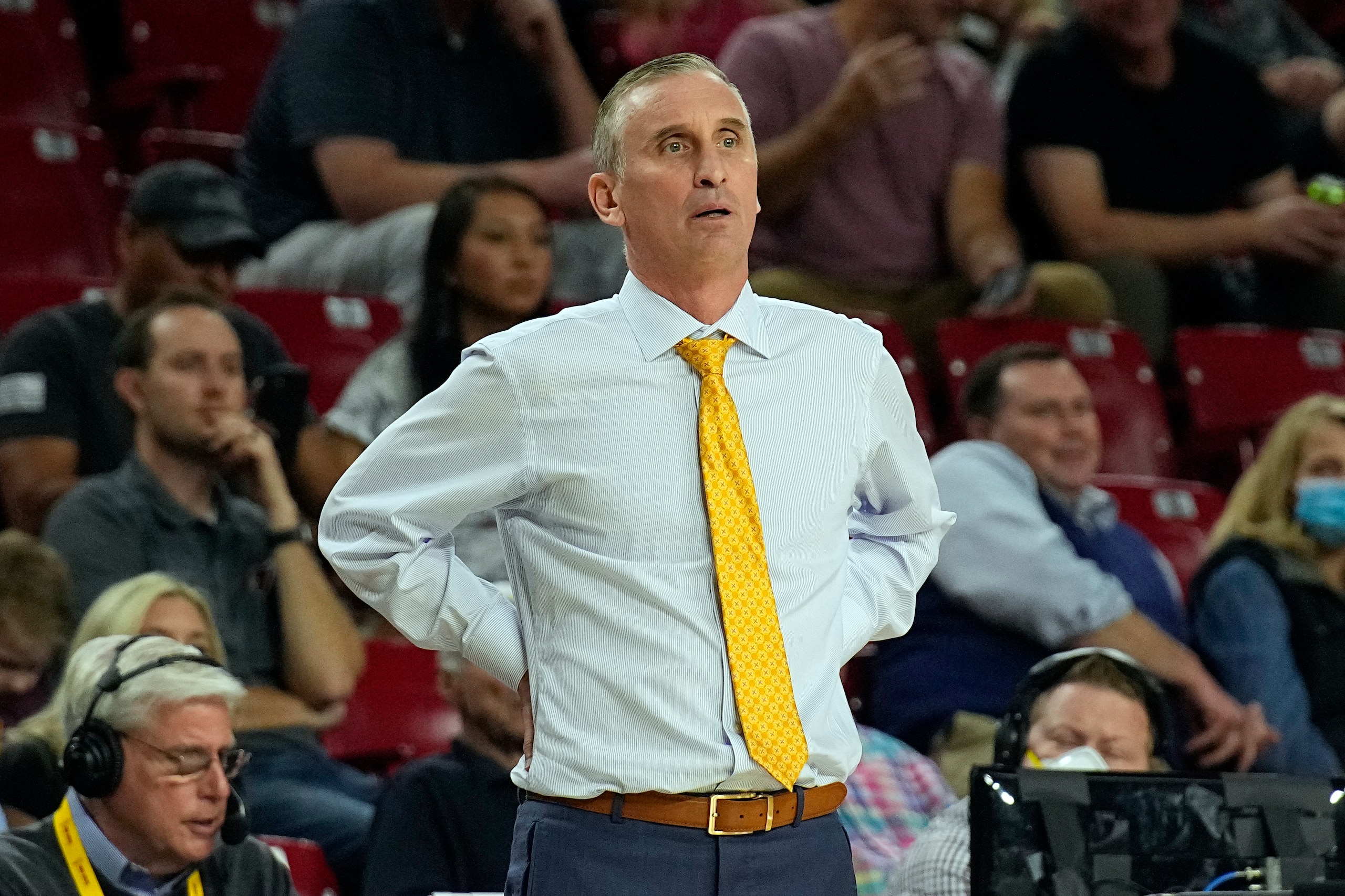 Arizona State head coach Bobby Hurley during the first half of an NCAA college basketball game against Utah, Monday, Jan. 17, 2022, in Tempe, Ariz. (AP Photo/Rick Scuteri)