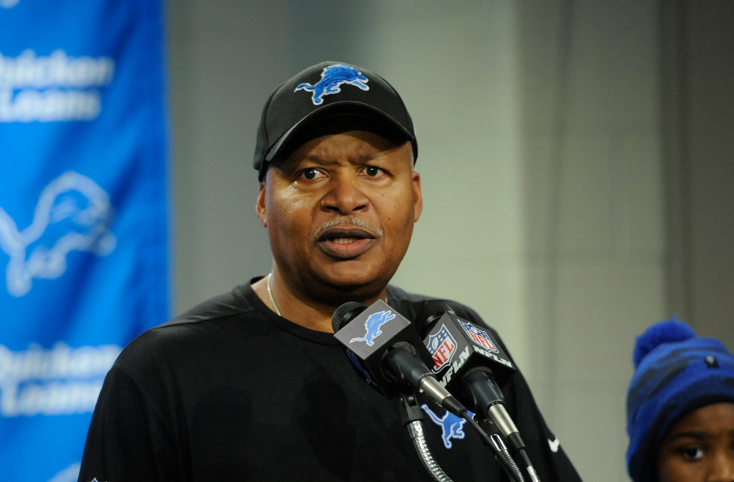 Detroit Lions head coach Jim Caldwell addresses the media after an NFL football game against the Green Bay Packers, Sunday, Dec. 31, 2017, in Detroit. (AP Photo/Jose Juarez)