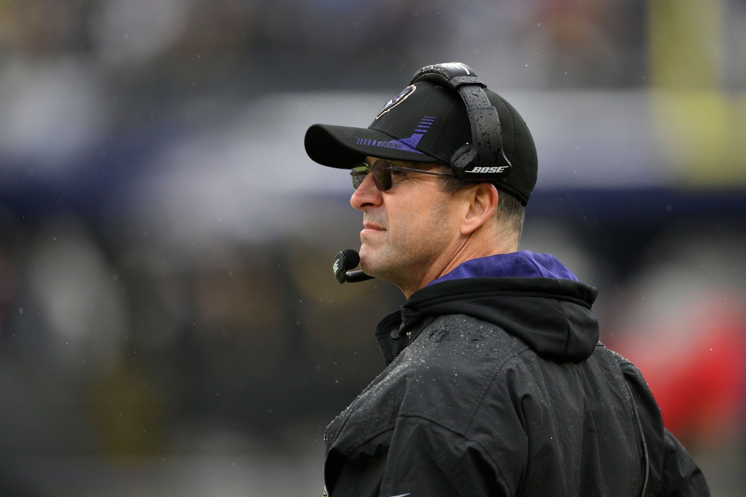 Baltimore Ravens head coach John Harbaugh looks on during the first half of an NFL football game, Sunday, Jan. 9, 2022, in Baltimore. (AP Photo/Nick Wass)