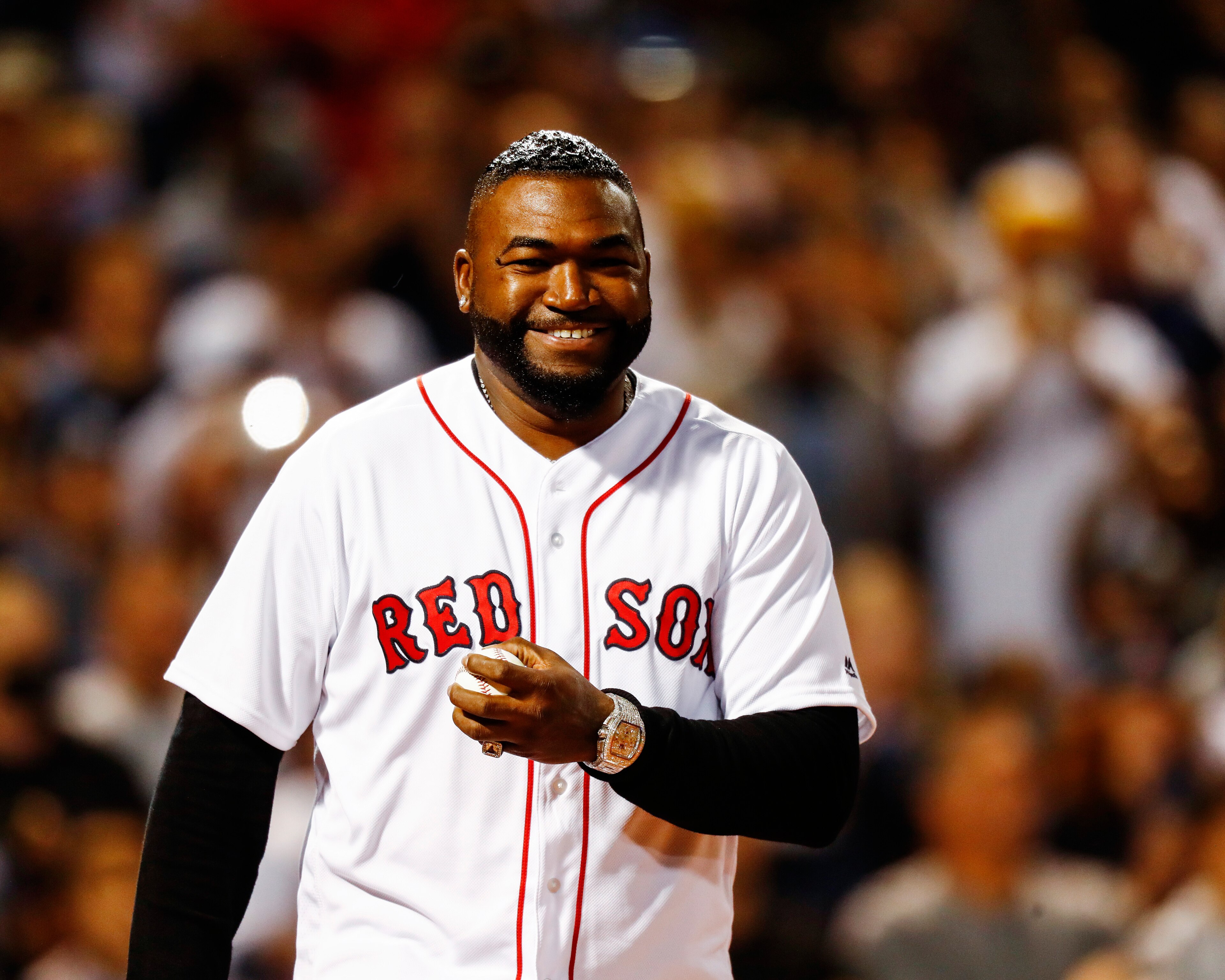 BOSTON, MASSACHUSETTS - SEPTEMBER 26: Former Boston Red Sox great David Ortiz reacts before the game between the Boston Red Sox and the New York Yankees at Fenway Park on September 26, 2021 in Boston, Massachusetts. (Photo by Omar Rawlings/Getty Images) BOSTON, MASSACHUSETTS - SEPTEMBER 26: Former Boston Red Sox great David Ortiz reacts before the game between the Boston Red Sox and the New York Yankees at Fenway Park on September 26, 2021 in Boston, Massachusetts. (Photo by Omar Rawlings/Getty Images)