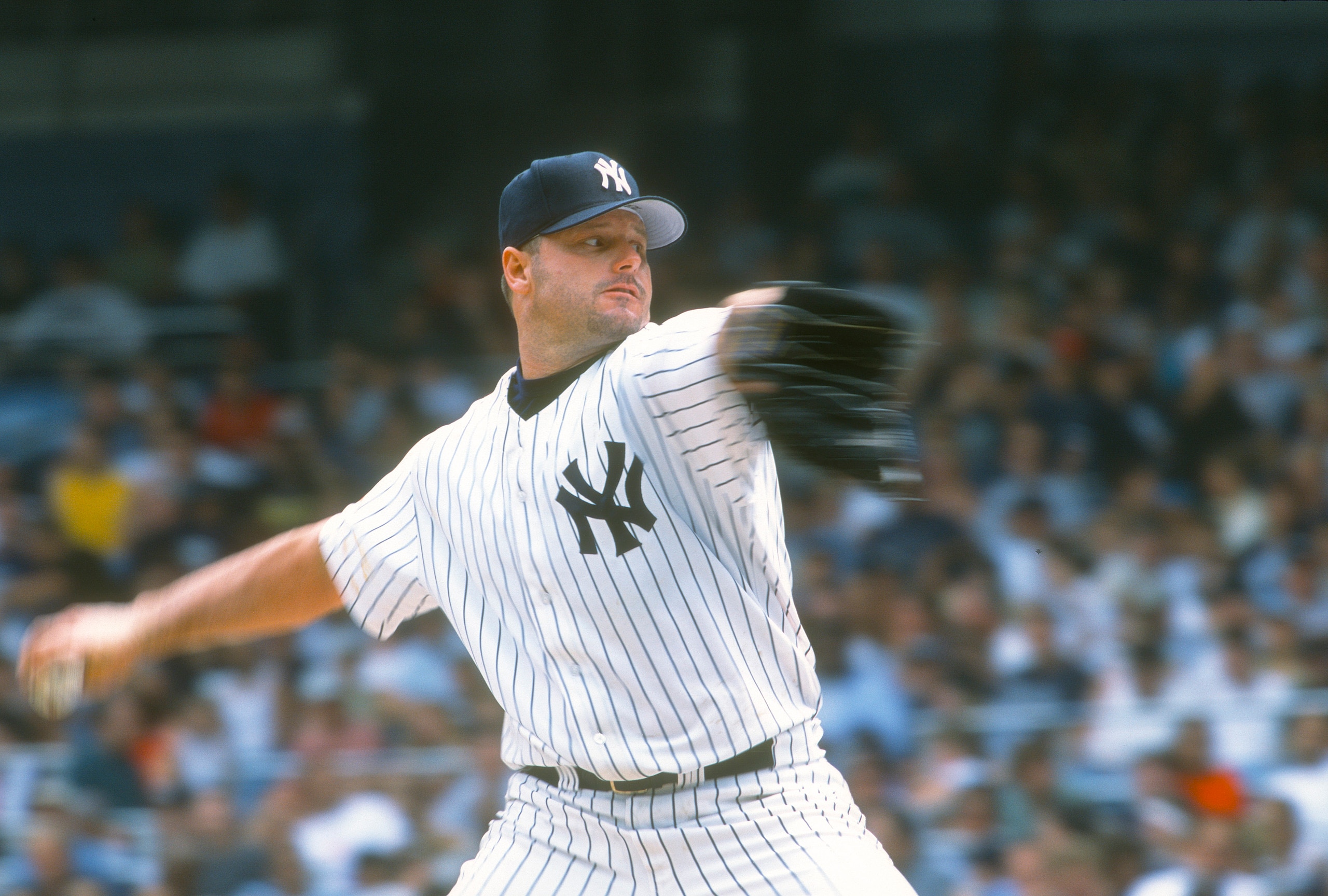 NEW YORK -  CIRCA 2001: Roger Clemens #22 of the New York Yankees pitches during an Major League Baseball game circa 2001 at Yankee Stadium in the Bronx borough of New York City. Clemens played for the Yankees from 1999-03 and in 2007. (Photo by Focus on Sport/Getty Images)