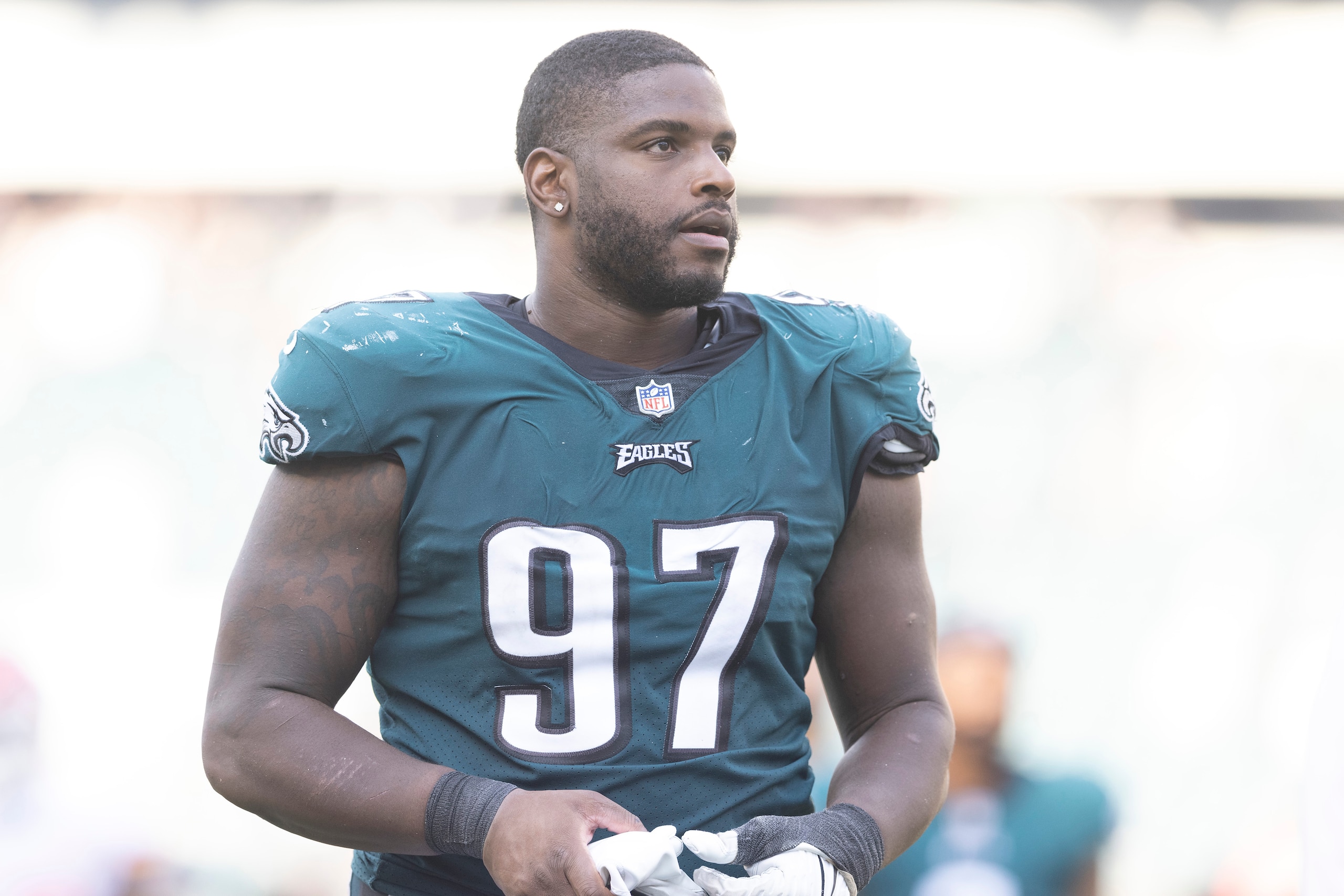 PHILADELPHIA, PA - OCTOBER 03: Javon Hargrave #97 of the Philadelphia Eagles walks off the field after the game against the Kansas City Chiefs at Lincoln Financial Field on October 3, 2021 in Philadelphia, Pennsylvania. (Photo by Mitchell Leff/Getty Images)