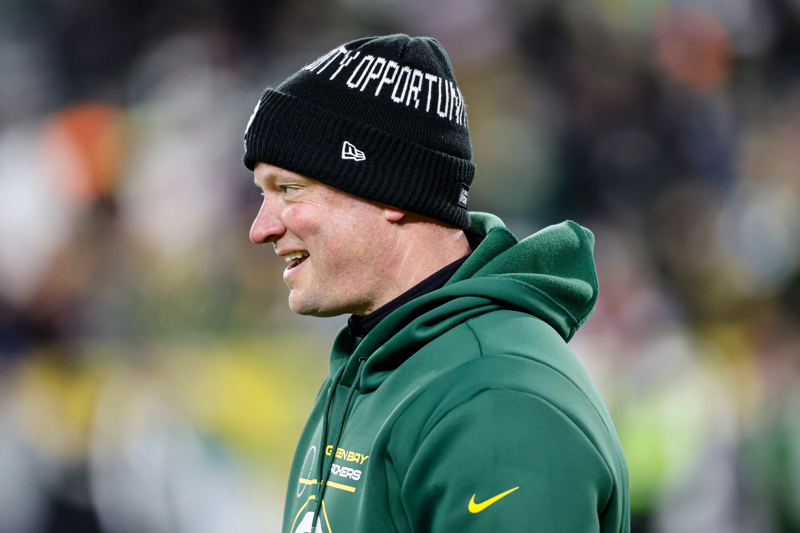 Green Bay Packers offensive coordinator Nathaniel Hackett before an NFL divisional playoff football game between the Green Bay Packers and San Francisco 49ers, Saturday, Jan 22. 2022, in Green Bay, Wis. (AP Photo/Jeffrey Phelps)