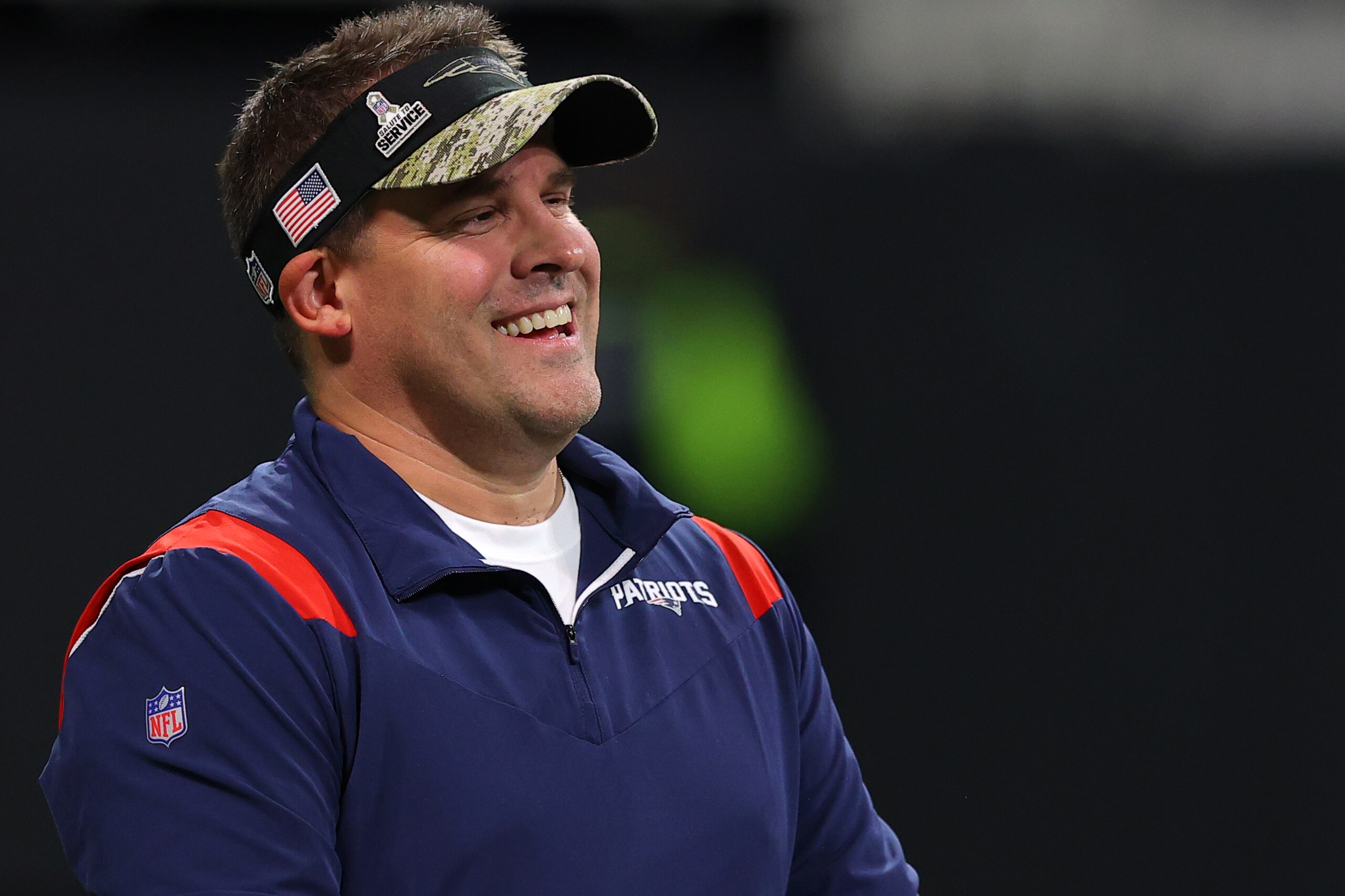 ATLANTA, GEORGIA - NOVEMBER 18: Josh McDaniels of the New England Patriots stands on the field prior to the game against the Atlanta Falcons at Mercedes-Benz Stadium on November 18, 2021 in Atlanta, Georgia. (Photo by Kevin C. Cox/Getty Images) ATLANTA, GEORGIA - NOVEMBER 18: Josh McDaniels of the New England Patriots stands on the field prior to the game against the Atlanta Falcons at Mercedes-Benz Stadium on November 18, 2021 in Atlanta, Georgia. (Photo by Kevin C. Cox/Getty Images)