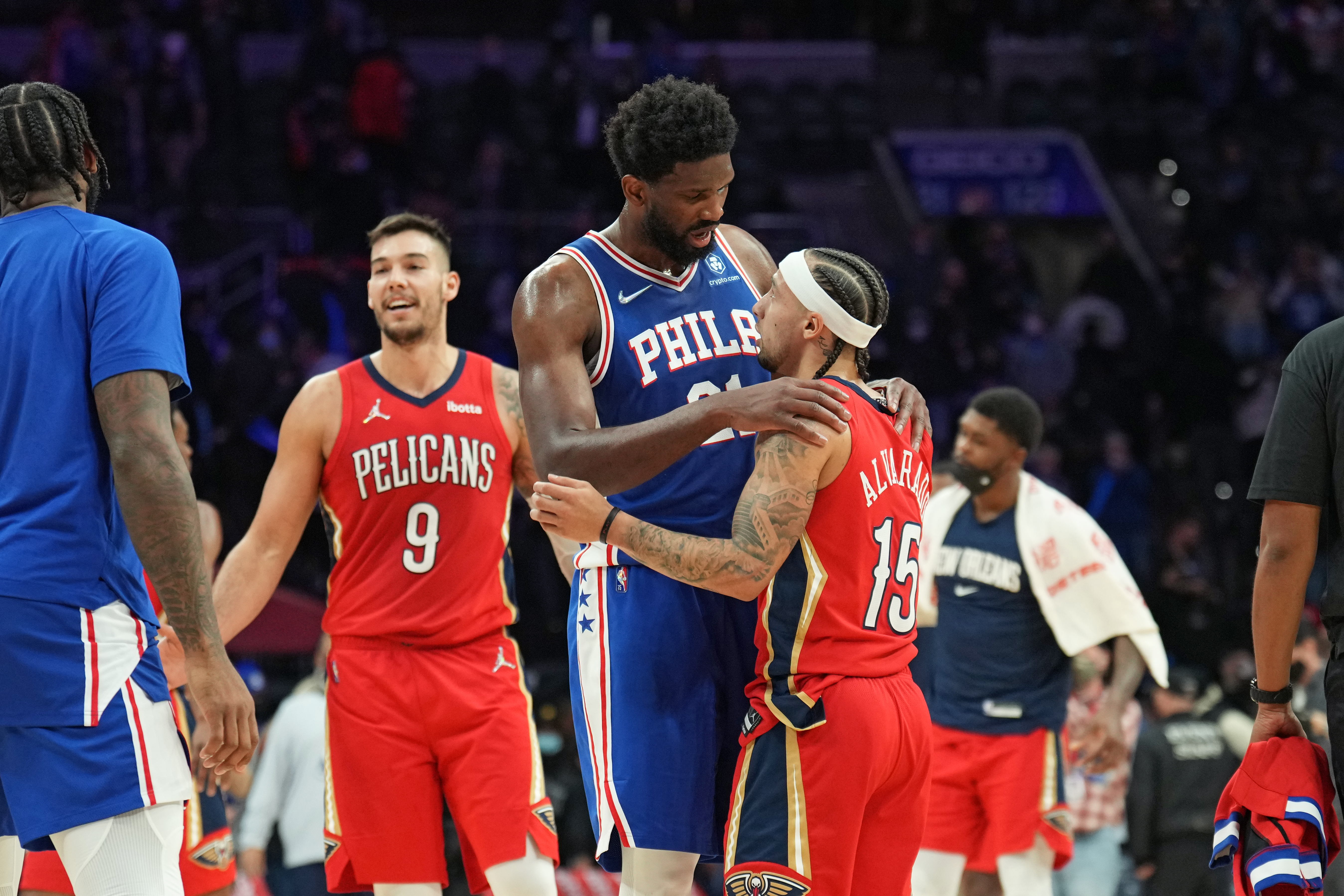 Joel Embiid Covers Jose Alvarado's Fine After Double Techs in Pelicans vs. 76ers