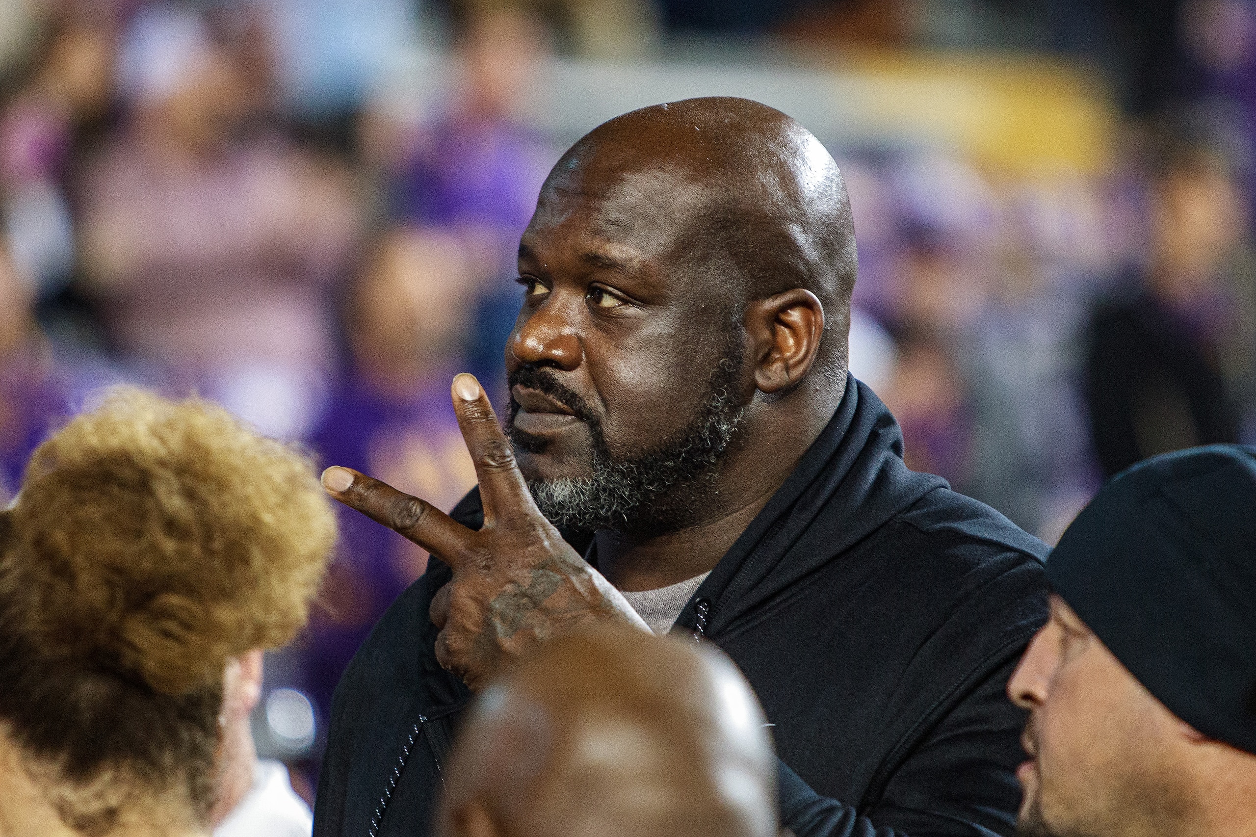BATON ROUGE, LA - NOVEMBER 27: Shaquille ONeal during a game between the Texas A&M Aggies and the LSU Tigers, in Tiger Stadium in Baton Rouge, Louisiana on November 27, 2021 (Photo by John Korduner/Icon Sportswire via Getty Images)