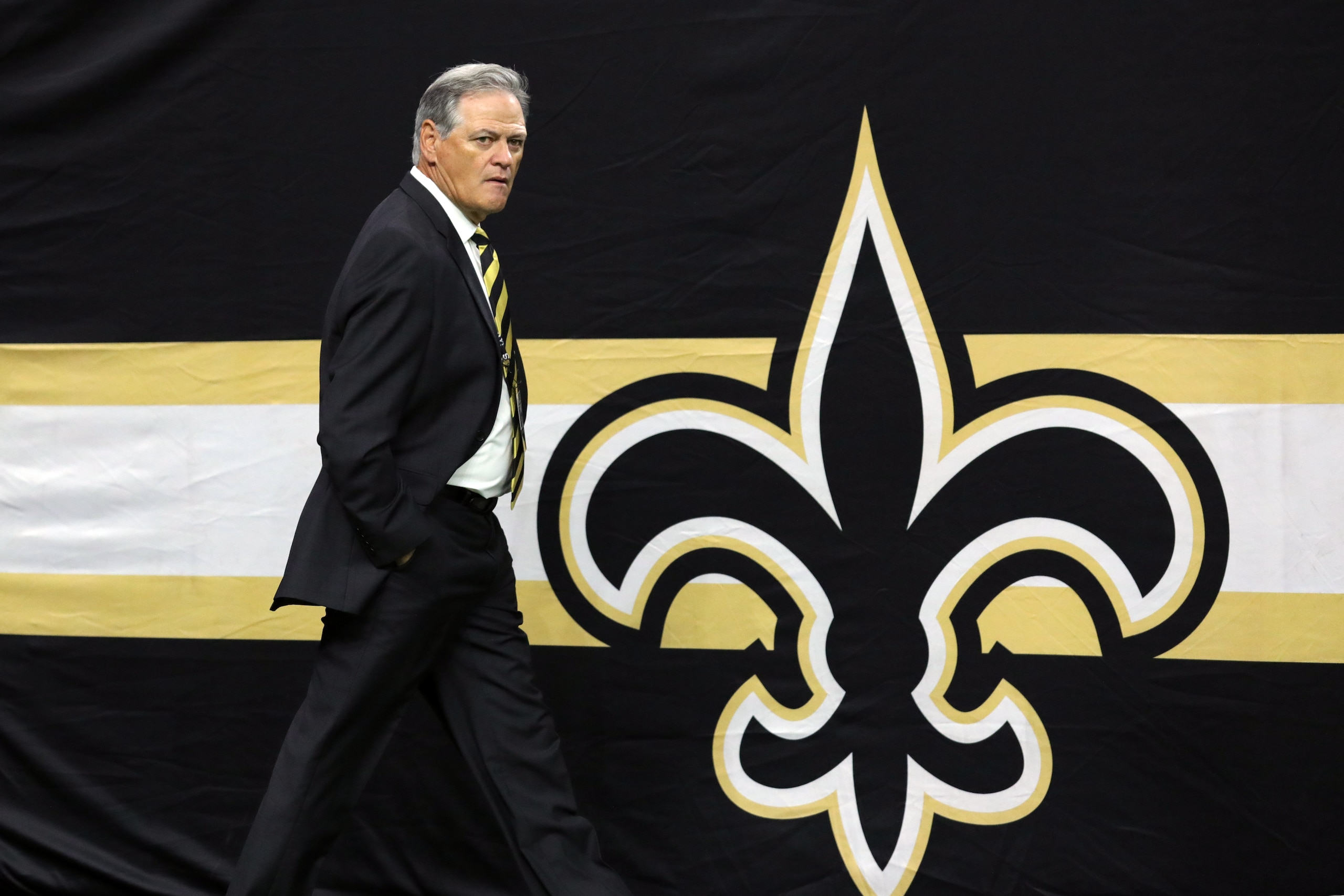 NEW ORLEANS, LA - SEPTEMBER 09: New Orleans Saints General Manager Mickey Loomis looks on before the game between the New Orleans Saints and the Houston Texans on September 9, 2019 at the Mercedes-Benz Superdome in New Orleans, LA. (Photo by Stephen Lew/Icon Sportswire via Getty Images)