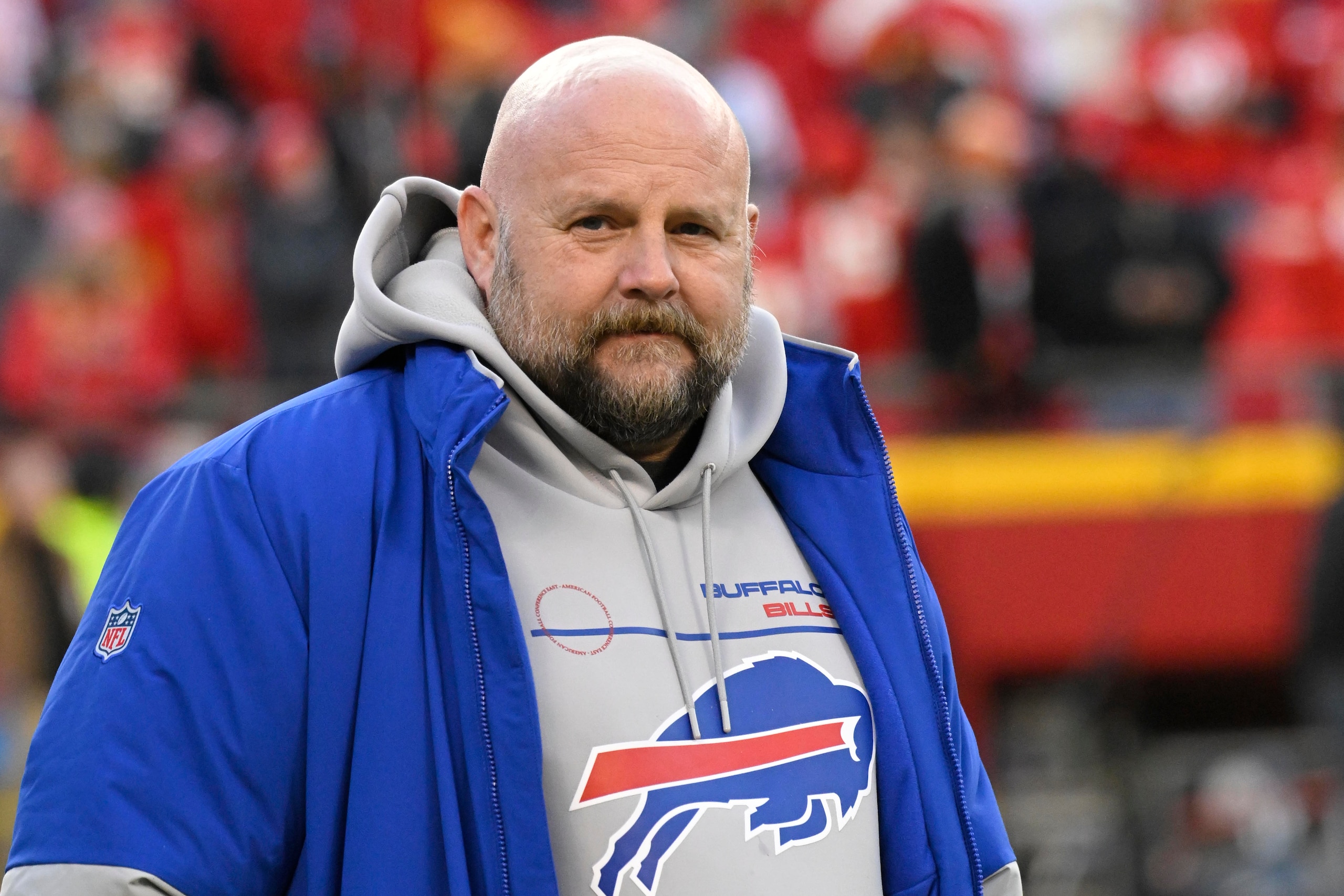 FILE - Buffalo Bills offensive coordinator Brian Daboll attends warmups before an NFL divisional playoff football game against the Kansas City Chiefs, Jan. 23, 2022, in Kansas City, Mo. The New York Giants hired Daboll as their head coach Friday, Jan. 28, 2022. (AP Photo/Reed Hoffmann, File) FILE - Buffalo Bills offensive coordinator Brian Daboll attends warmups before an NFL divisional playoff football game against the Kansas City Chiefs, Jan. 23, 2022, in Kansas City, Mo. The New York Giants hired Daboll as their head coach Friday, Jan. 28, 2022. (AP Photo/Reed Hoffmann, File)