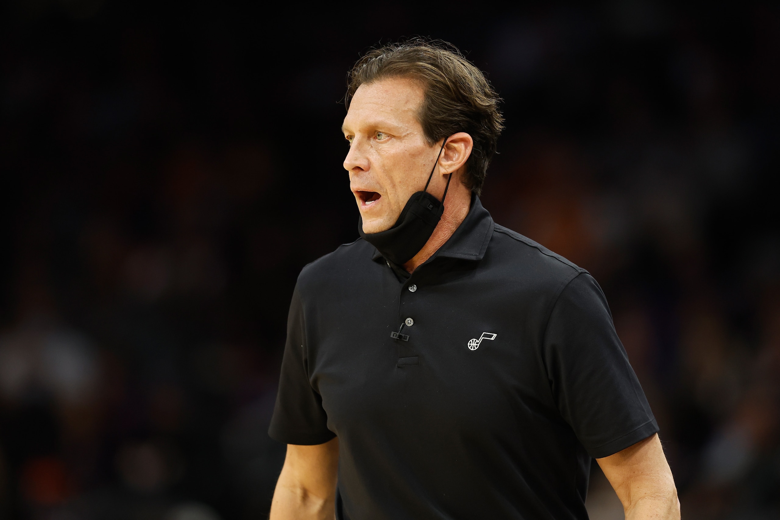 PHOENIX, ARIZONA - JANUARY 24: Head coach Quin Snyder of the Utah Jazz during the second half of the NBA game at Footprint Center on January 24, 2022 in Phoenix, Arizona. The Suns defeated Jazz 115-109. NOTE TO USER: User expressly acknowledges and agrees that, by downloading and or using this photograph, User is consenting to the terms and conditions of the Getty Images License Agreement.  (Photo by Christian Petersen/Getty Images)