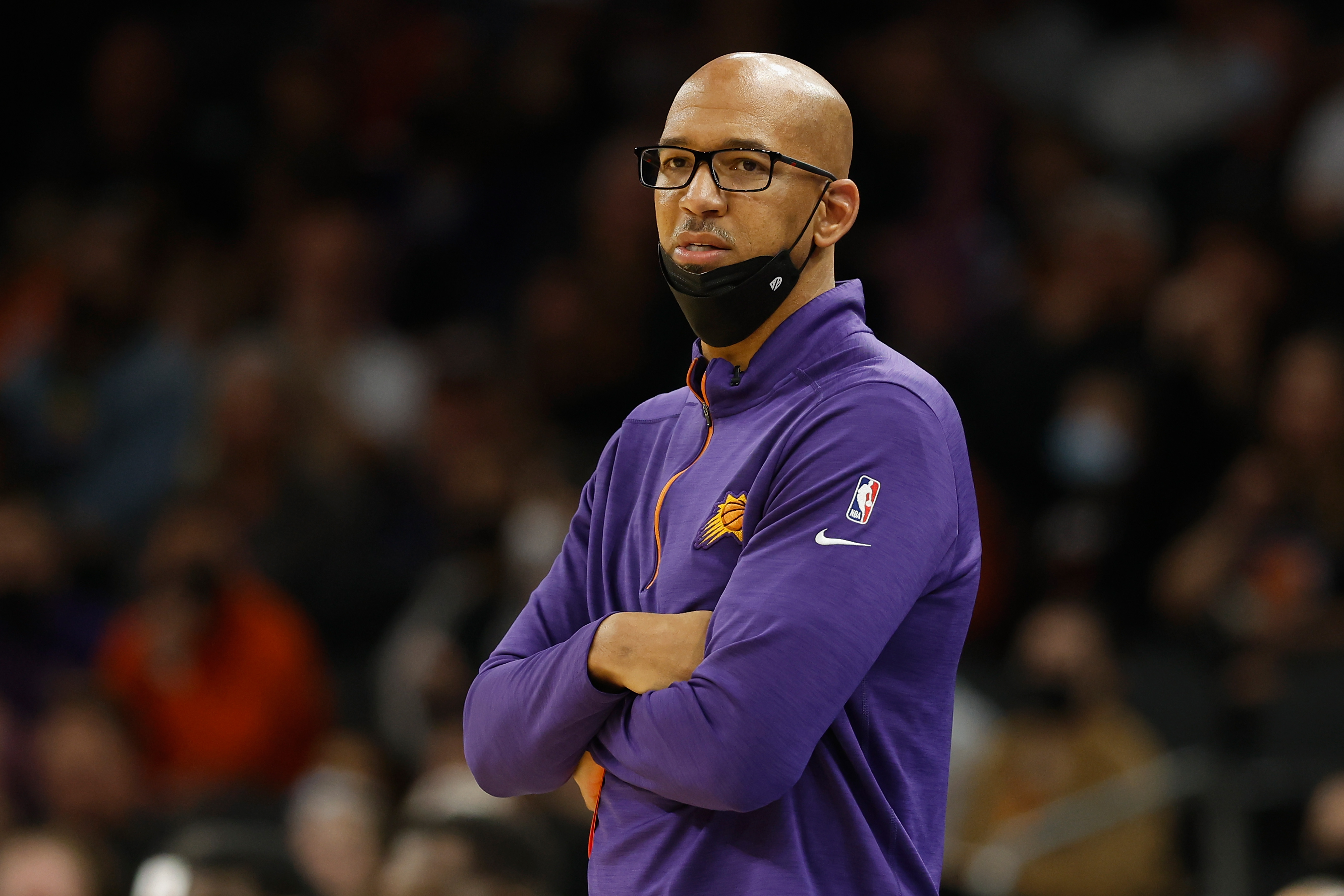 PHOENIX, ARIZONA - JANUARY 24: Head coach Monty Williams of the Phoenix Suns during the first half of the NBA game at Footprint Center on January 24, 2022 in Phoenix, Arizona. NOTE TO USER: User expressly acknowledges and agrees that, by downloading and or using this photograph, User is consenting to the terms and conditions of the Getty Images License Agreement.  (Photo by Christian Petersen/Getty Images)
