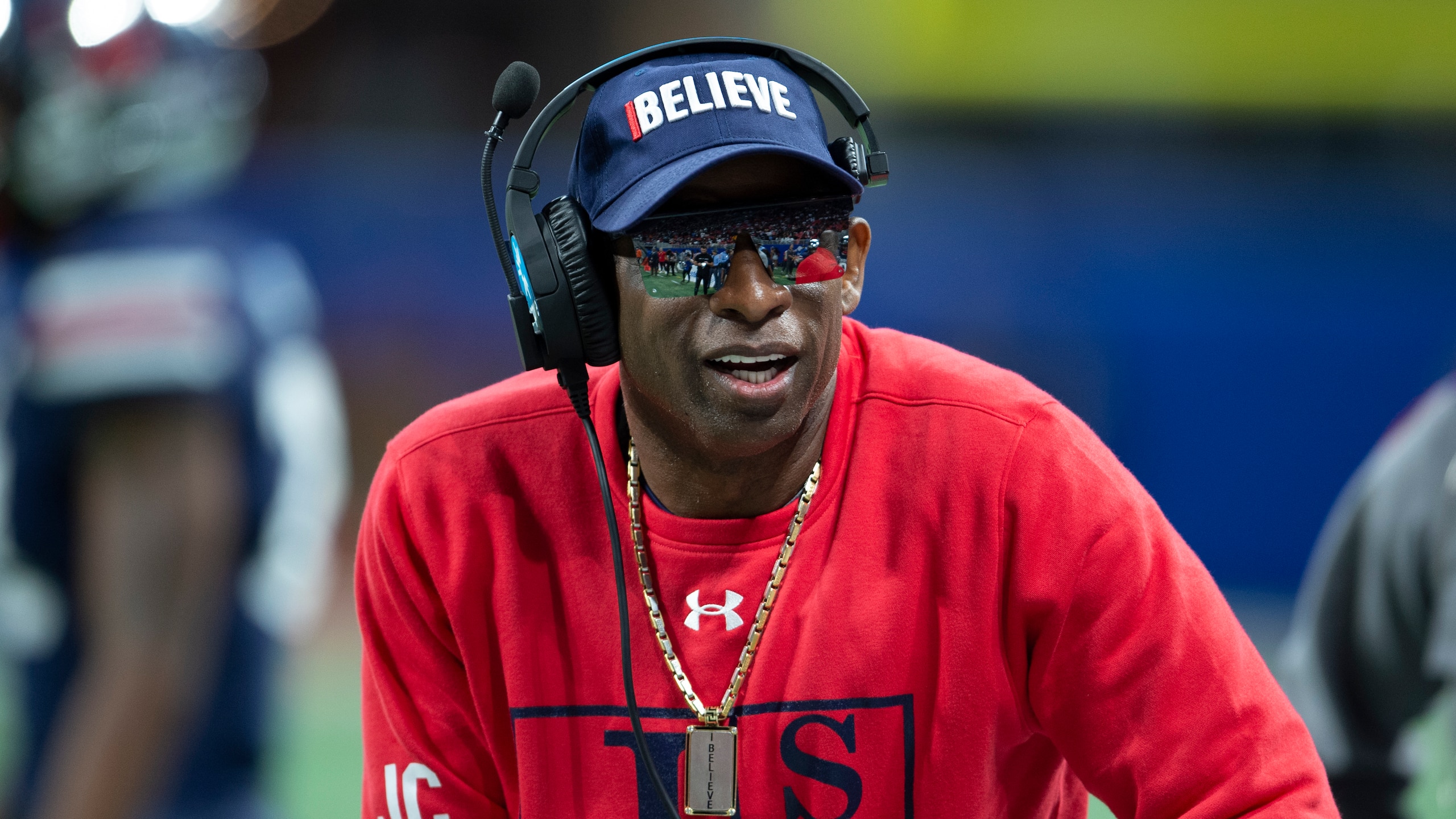 Jackson State head coach Deion Sanders look on from the sideline during the first half of the Cricket Celebration Bowl NCAA college football game against South Carolina State on Saturday, Dec. 18, 2021, in Atlanta. (AP Photo/Hakim Wright Sr.) Jackson State head coach Deion Sanders look on from the sideline during the first half of the Cricket Celebration Bowl NCAA college football game against South Carolina State on Saturday, Dec. 18, 2021, in Atlanta. (AP Photo/Hakim Wright Sr.)