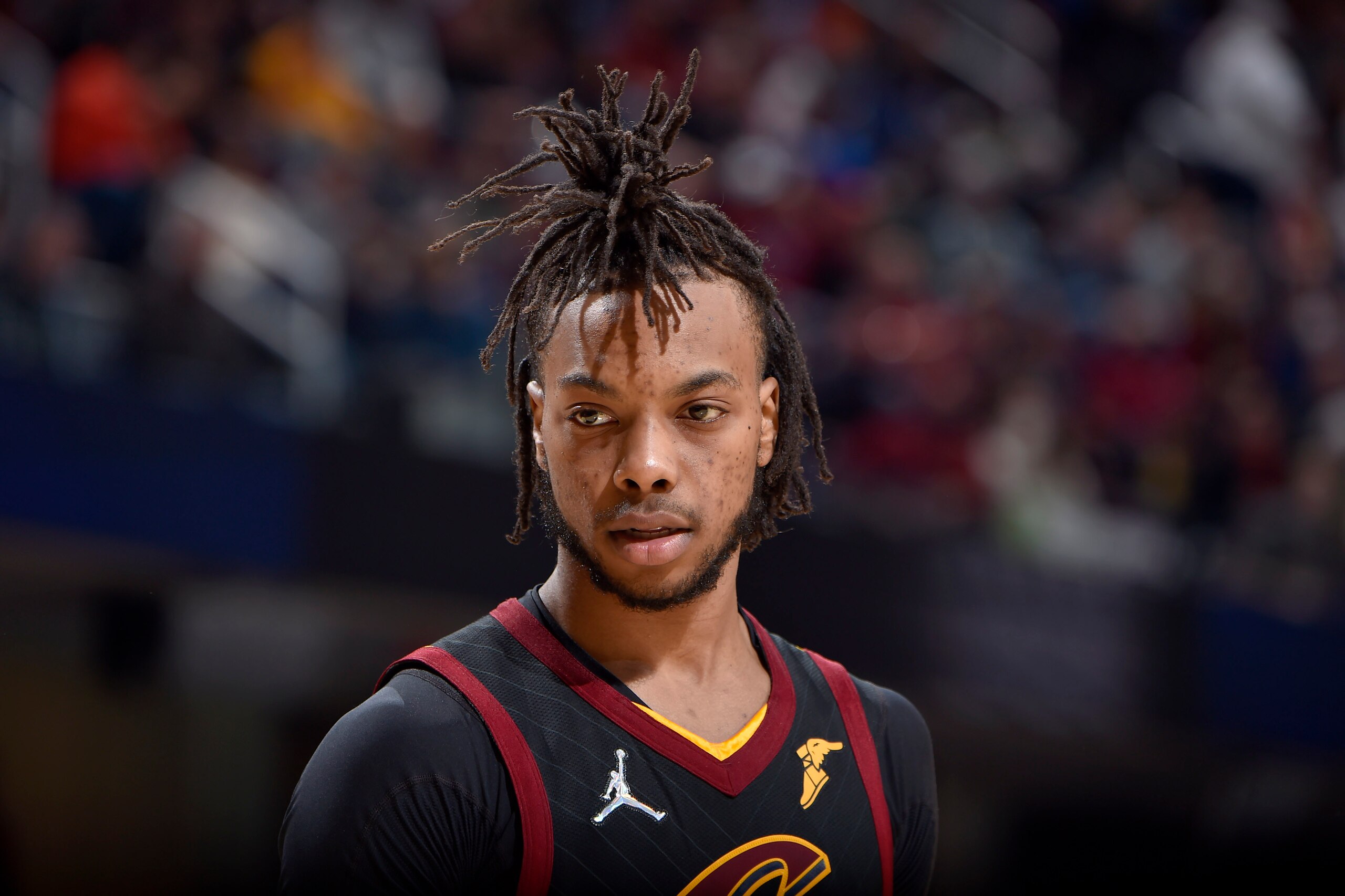 CLEVELAND, OH - JANUARY 26: Darius Garland #10 of the Cleveland Cavaliers looks on during the game against the Milwaukee Bucks on January 26, 2022 at Rocket Mortgage FieldHouse in Cleveland, Ohio. NOTE TO USER: User expressly acknowledges and agrees that, by downloading and/or using this Photograph, user is consenting to the terms and conditions of the Getty Images License Agreement. Mandatory Copyright Notice: Copyright 2022 NBAE (Photo by David Liam Kyle/NBAE via Getty Images)