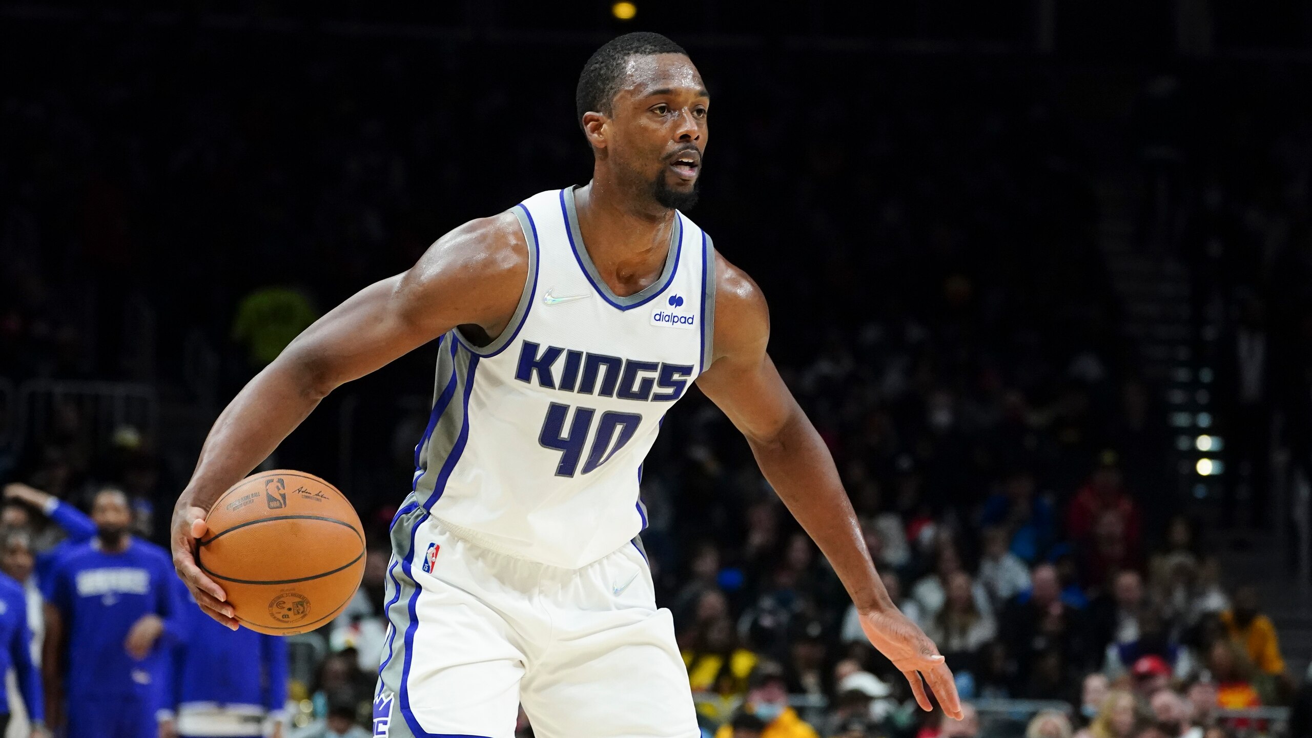 Sacramento Kings forward Harrison Barnes (40) is shown in action against the Atlanta Hawks in the second half of an NBA basketball game Wednesday, Jan. 26, 2022, in Atlanta. (AP Photo/John Bazemore)