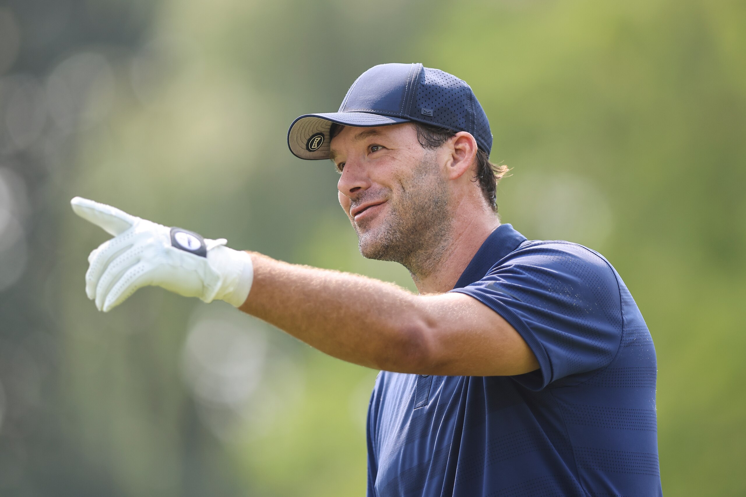 SPRINGFIELD, MO - JULY 22: Tony Romo, former NFL quarterback, looks on from the 17th tee during the first round of the Price Cutter Charity Championship presented by Dr. Pepper at Highland Spring Country Club on July 22, 2021 in Springfield, Missouri. (Photo by James Gilbert/PGA TOUR)