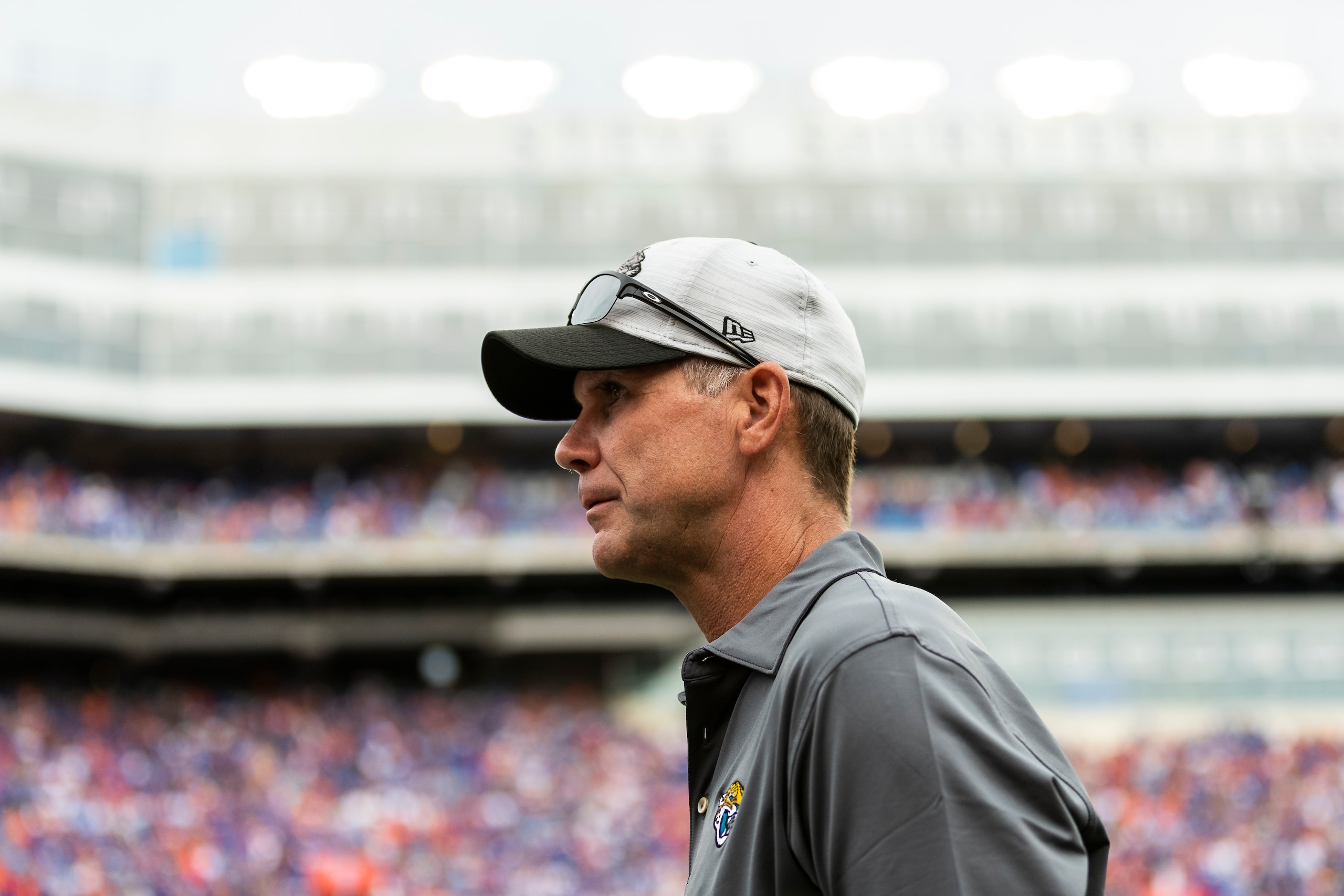 GAINESVILLE, FLORIDA - SEPTEMBER 18: General Manager Trent Baalke of the Jacksonville Jaguars looks on during the second quarter of a game between the Florida Gators and the Alabama Crimson Tide at Ben Hill Griffin Stadium on September 18, 2021 in Gainesville, Florida. (Photo by James Gilbert/Getty Images)