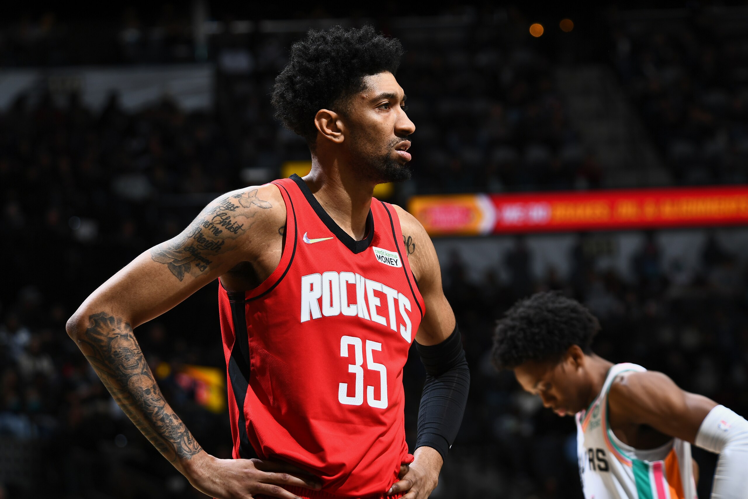 San Antonio, TX - FEBRUARY 4: Christian Wood #35 of the Houston Rockets looks on during the game against the San Antonio Spurs on February 4, 2022 at AT&T Center in San Antonio, Texas. NOTE TO USER: User expressly acknowledges and agrees that, by downloading and or using this photograph, user is consenting to the terms and conditions of the Getty Images License Agreement. Mandatory Copyright Notice: Copyright 2022 NBAE (Photo by Michael Gonzales/NBAE via Getty Images)