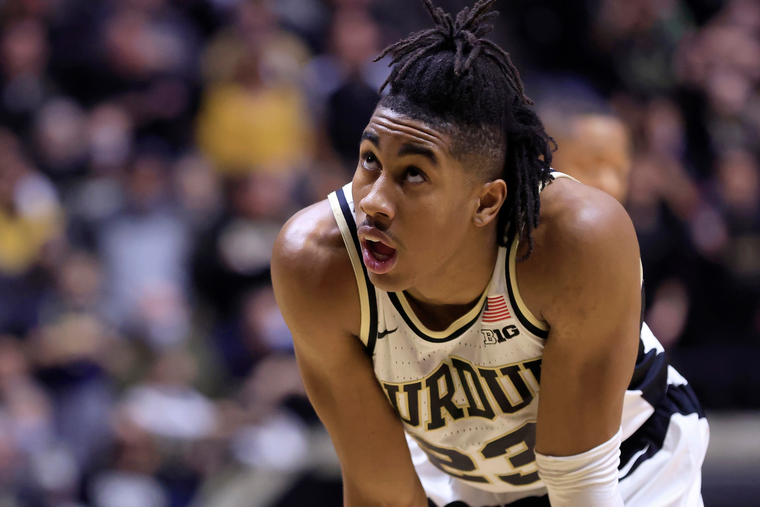 WEST LAFAYETTE, INDIANA - FEBRUARY 05: Jaden Ivey #23 of the Purdue Boilermakers looks on during the second half in the game against the Michigan Wolverines at Mackey Arena on February 05, 2022 in West Lafayette, Indiana. (Photo by Justin Casterline/Getty Images)