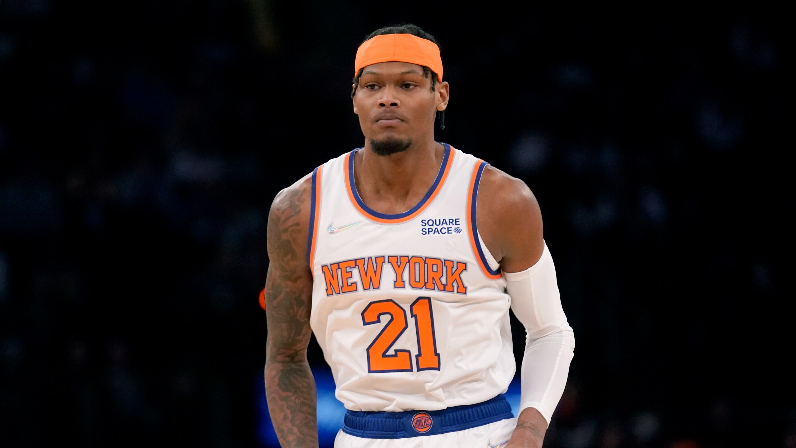 New York Knicks' Cam Reddish during the second half of the NBA basketball game against the Sacramento Kings, Monday, Jan. 31, 2022, in New York. The Knicks defeated the Kings 116-96. (AP Photo/Seth Wenig)