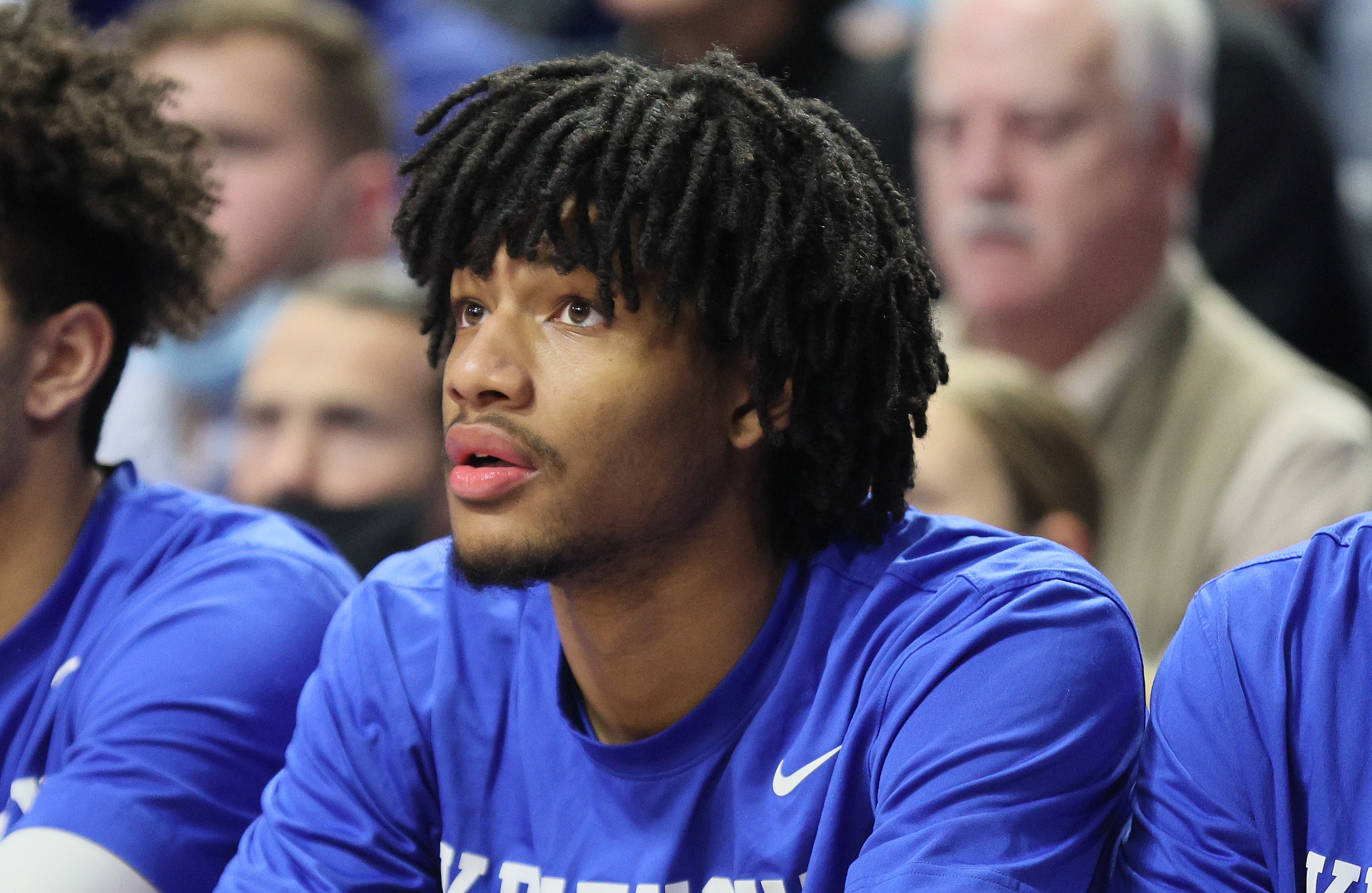 LEXINGTON, KENTUCKY - JANUARY 25: Shaedon Sharpe #21 of the Kentucky Wildcats against the Mississippi State Bulldogs at Rupp Arena on January 25, 2022 in Lexington, Kentucky. (Photo by Andy Lyons/Getty Images)
