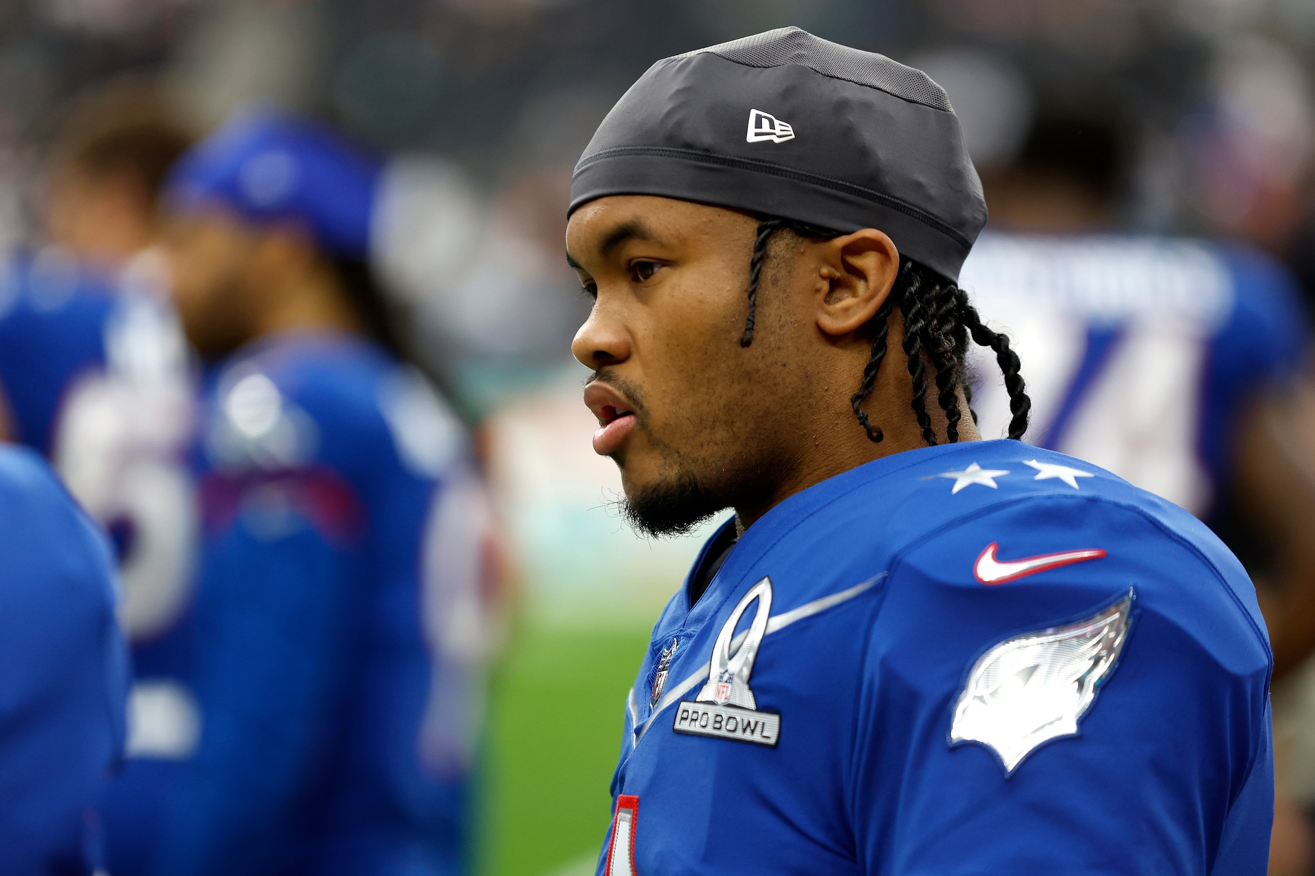LAS VEGAS, NEVADA - FEBRUARY 06: Kyler Murray #1 of the Arizona Cardinals looks on before the 2022 NFL Pro Bowl at Allegiant Stadium on February 06, 2022 in Las Vegas, Nevada. (Photo by Christian Petersen/Getty Images)
