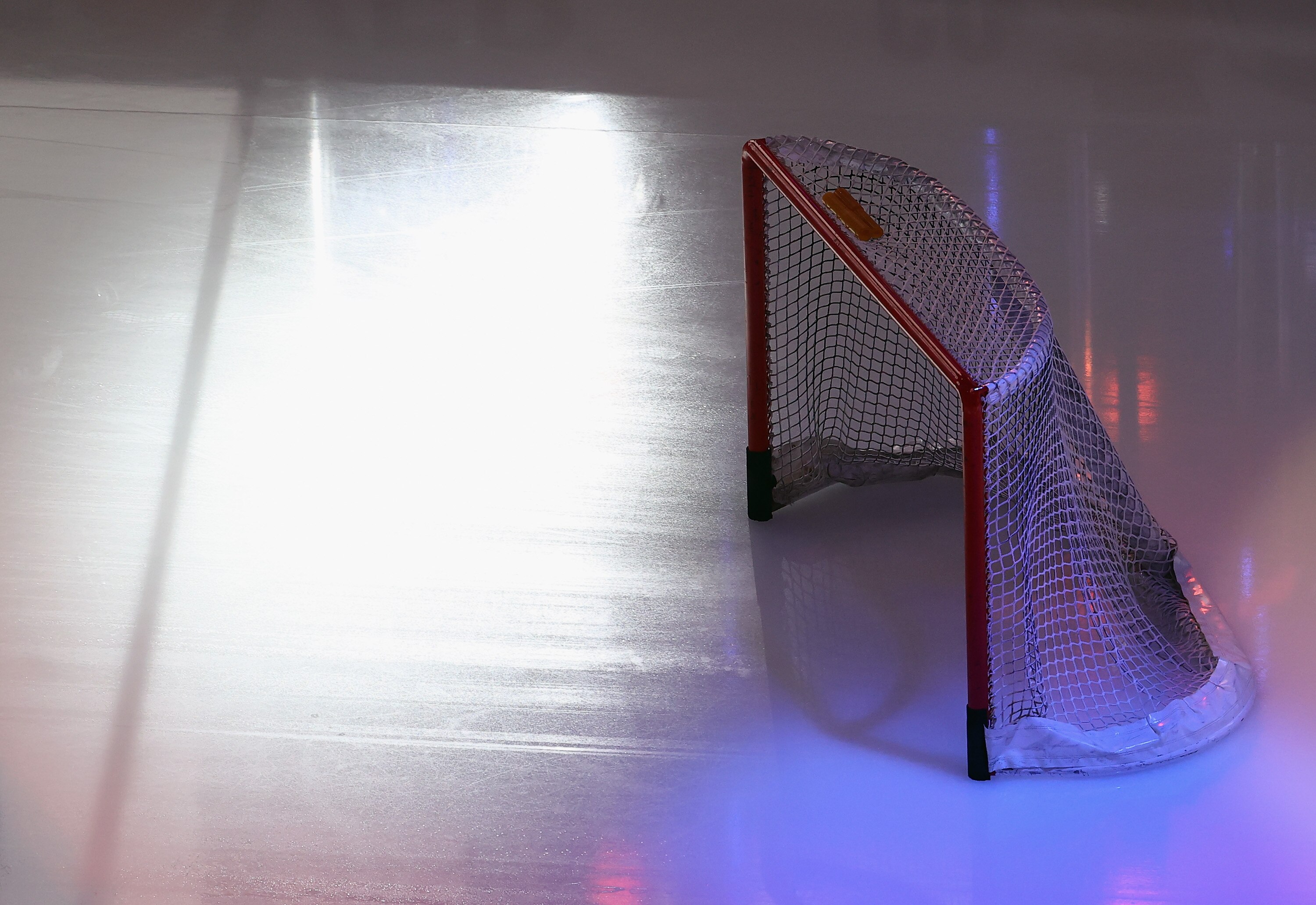 EDMONTON, ALBERTA - SEPTEMBER 11: A hockey net sits on the ice prior to the arm-ups and the game between the New York Islanders and the Tampa Bay Lightning in Game Three of the Eastern Conference Final during the 2020 NHL Stanley Cup Playoffs  at Rogers Place on September 11, 2020 in Edmonton, Alberta, Canada. (Photo by Bruce Bennett/Getty Images)