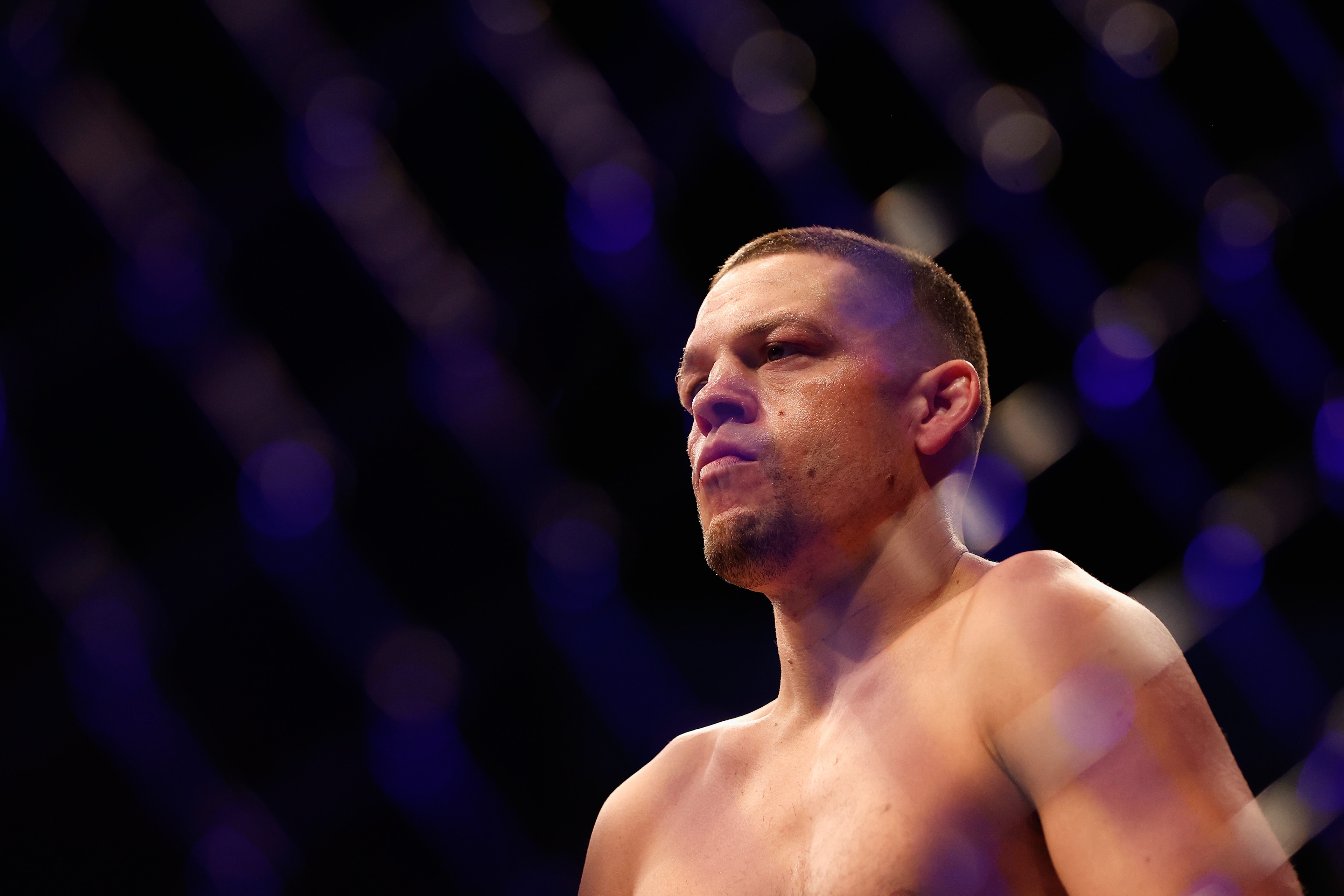 GLENDALE, ARIZONA - JUNE 12: Nate Diaz prepares to fight Leon Edwards of Jamaica during their UFC 263 welterweight match at Gila River Arena on June 12, 2021 in Glendale, Arizona. GLENDALE, ARIZONA - JUNE 12: Nate Diaz prepares to fight Leon Edwards of Jamaica during their UFC 263 welterweight match at Gila River Arena on June 12, 2021 in Glendale, Arizona.
