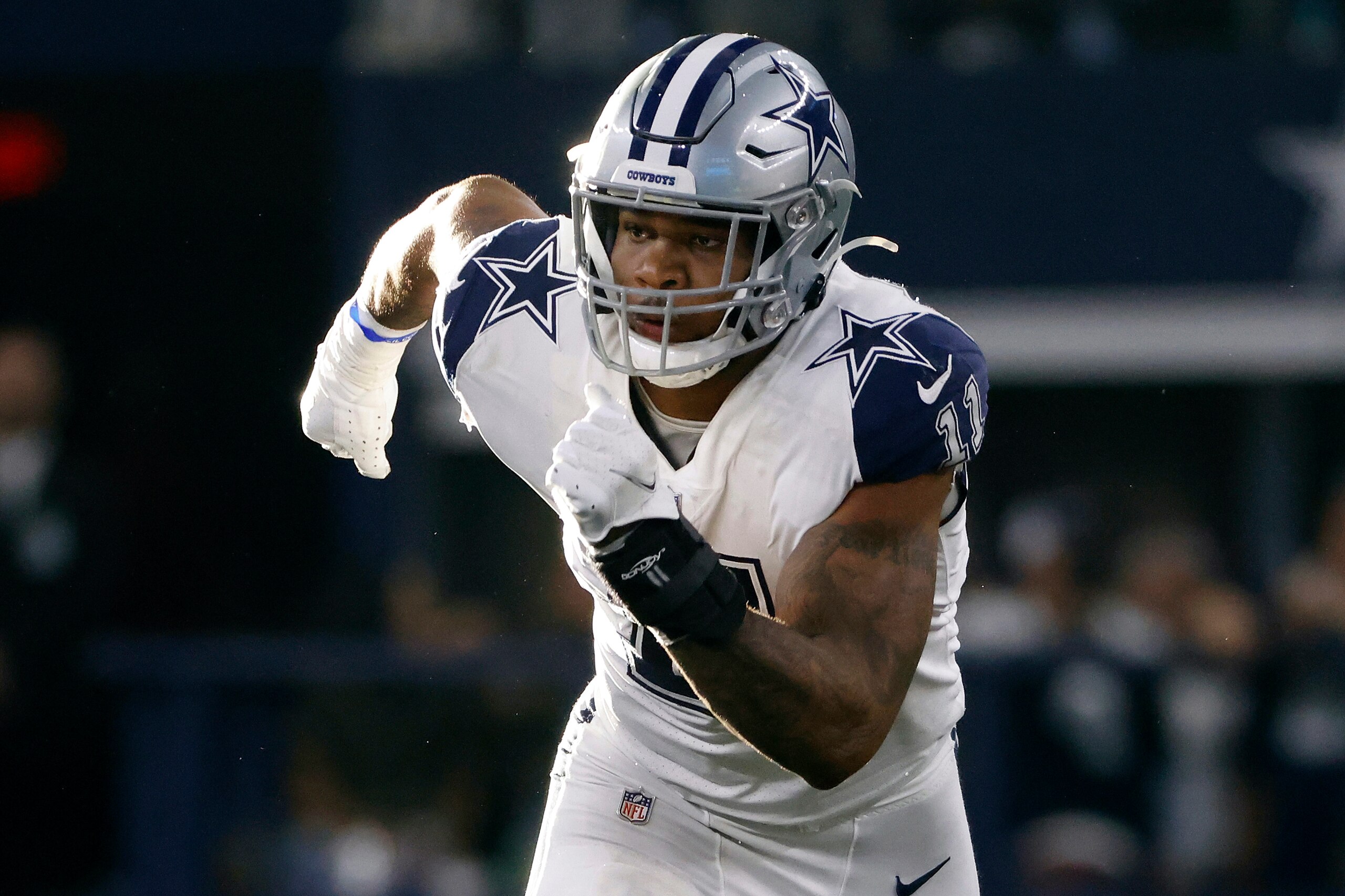 FILE - Dallas Cowboys outside linebacker Micah Parsons (11) defends against the Arizona Cardinals during the first half of an NFL football game on Jan. 2, 2022, in Arlington, Texas. Parsons was named to The Associated Press 2021 NFL All-Pro Team, announced Friday, Jan. 14, 2022. (AP Photo/Ron Jenkins, File)